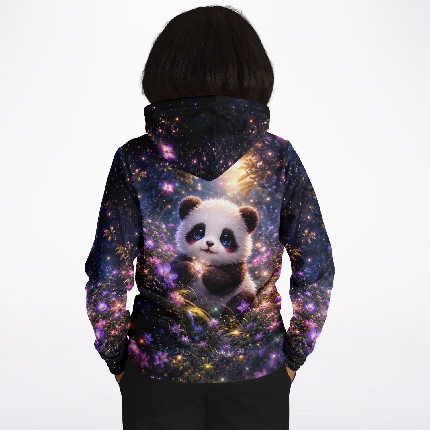 Dreamer Hoodie mit niedlichem Panda Motiv im magischen Wald, im Stil von Diamond Painting und Malen nach Zahlen