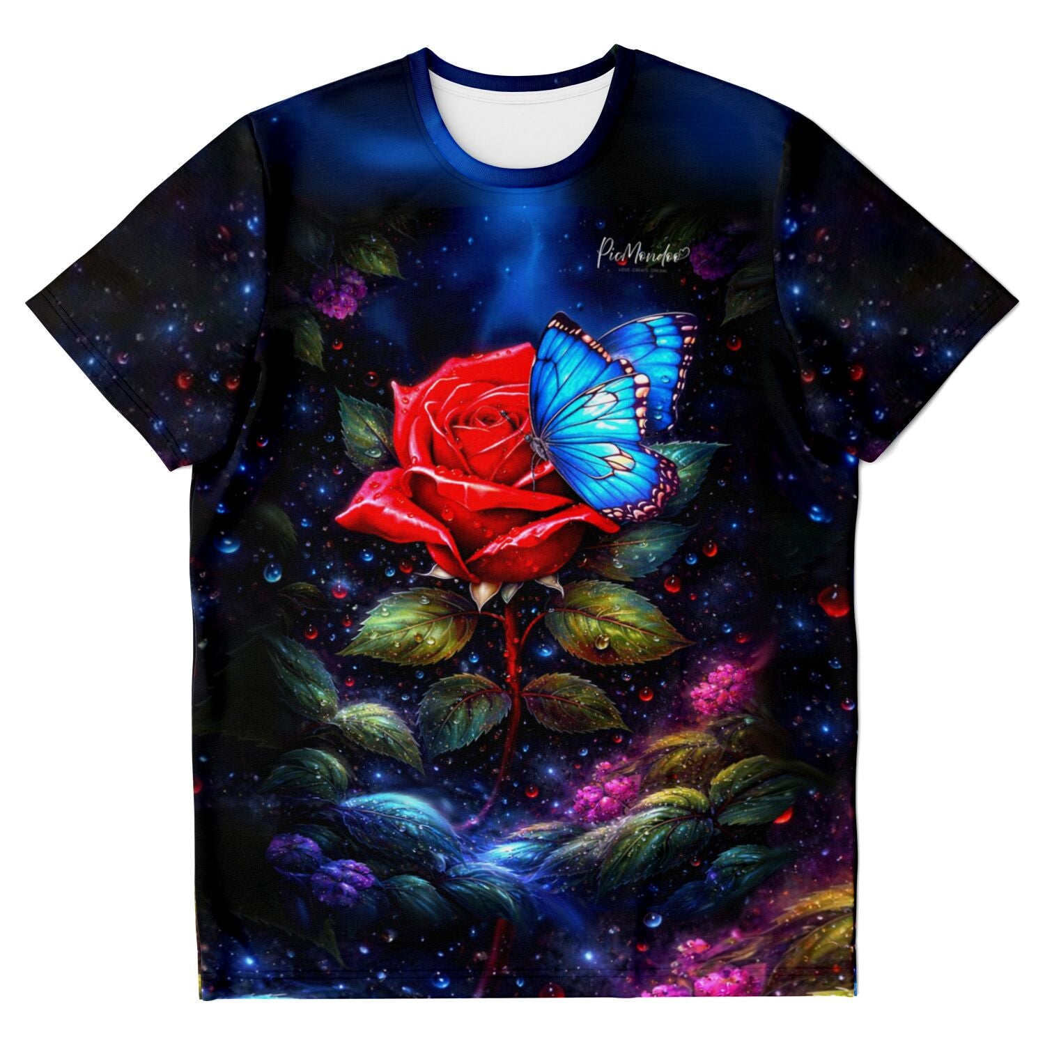 Dreamer T-Shirt - Rote Rose trifft blauen Schmetterling