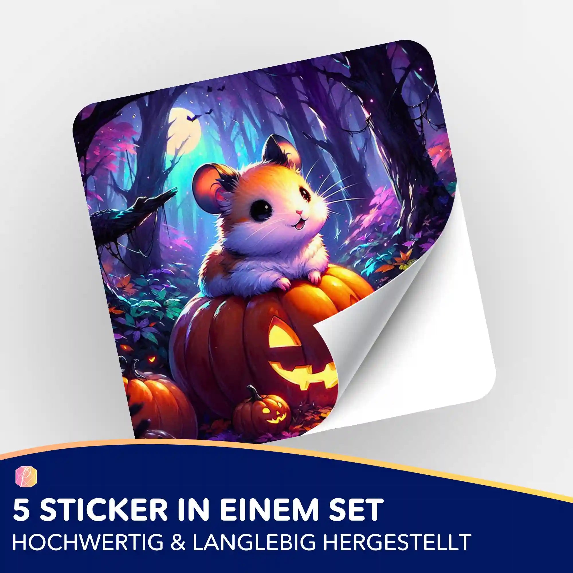 5er-Set Aufkleber Pumpkin Whispers für Diamond Painting Zubehör mit niedlichem Hamster auf Kürbis Motiv