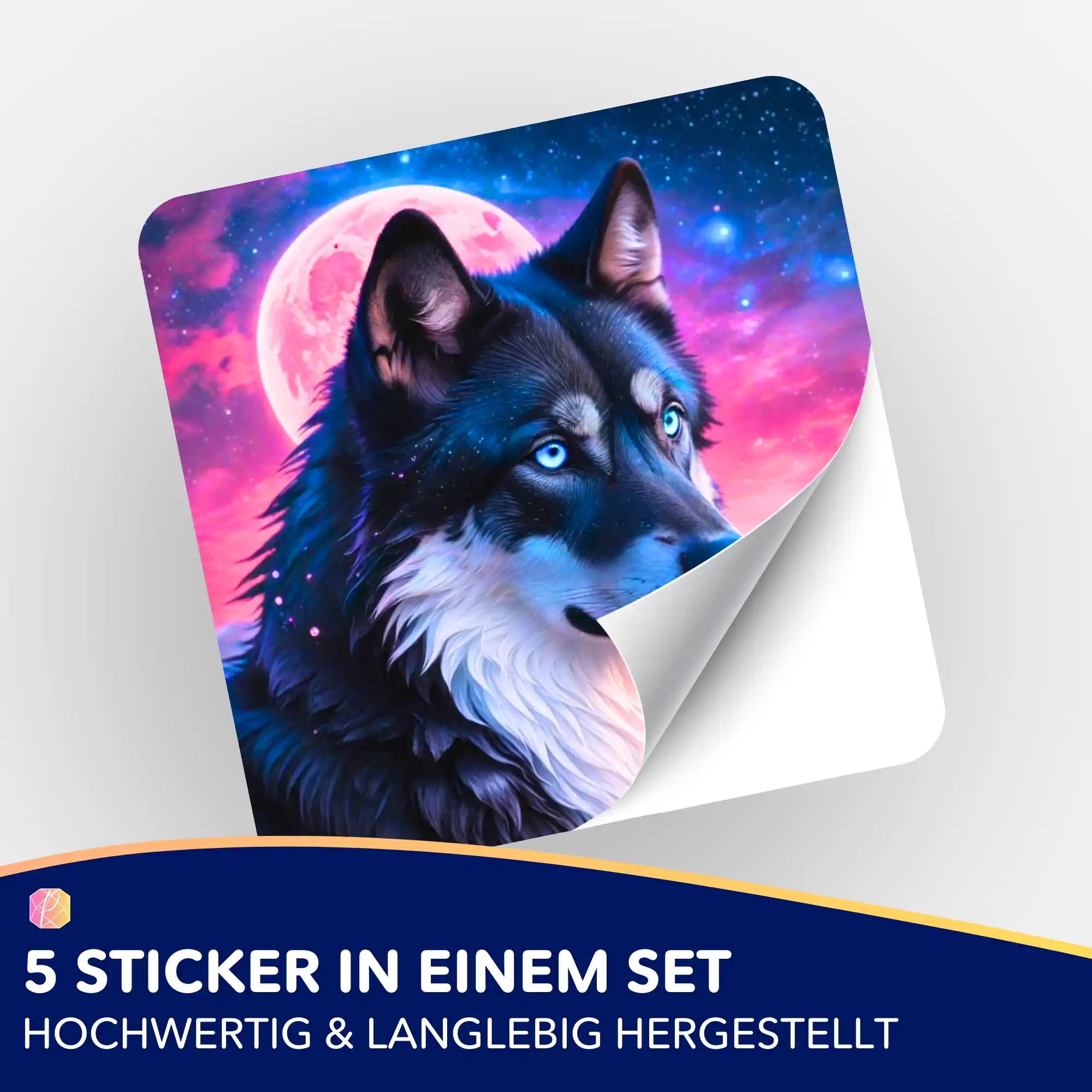 5er-Set Aufkleber Wolf Unter dem Erdbeermond für Diamond Painting Zubehör und Organisation