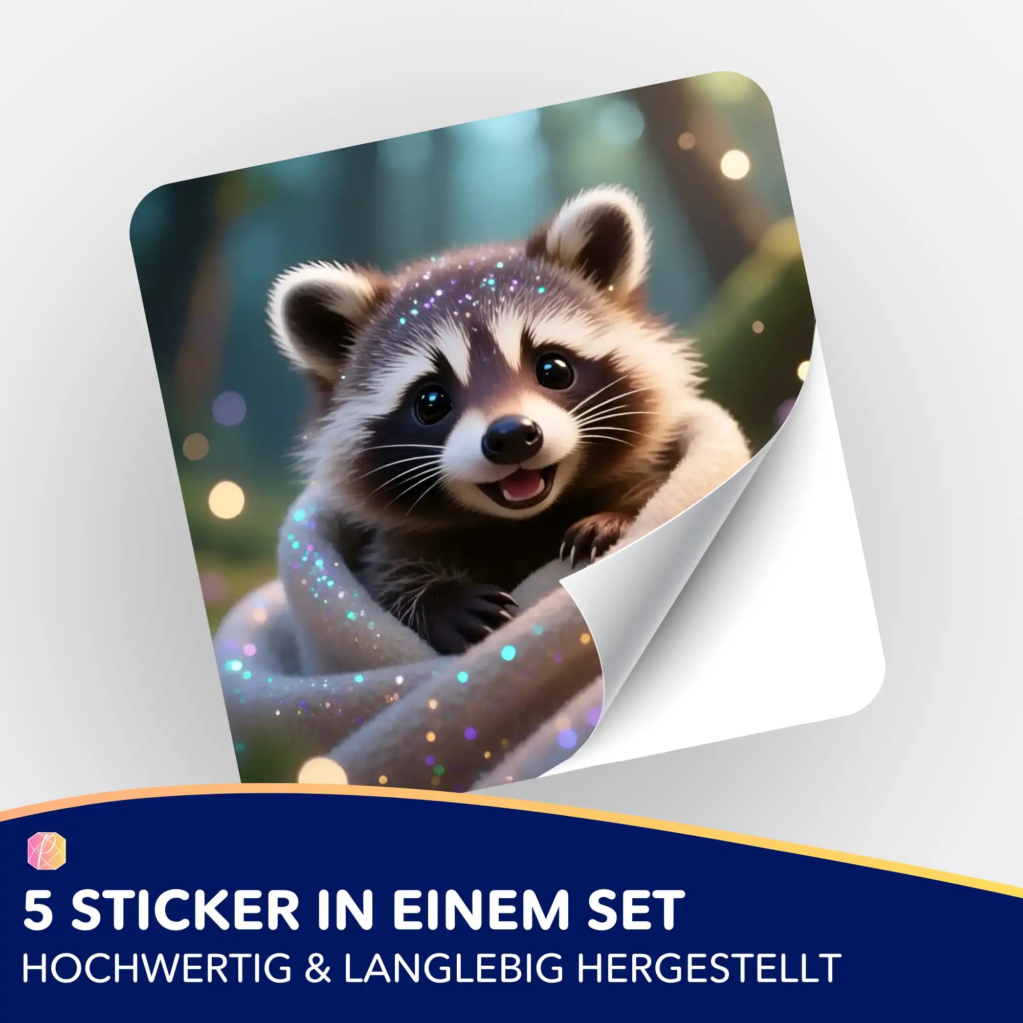 5er-Set Sticker mit süßem Waschbär-Motiv als Zubehör für Diamond Painting und Bastelsets von Picmondoo