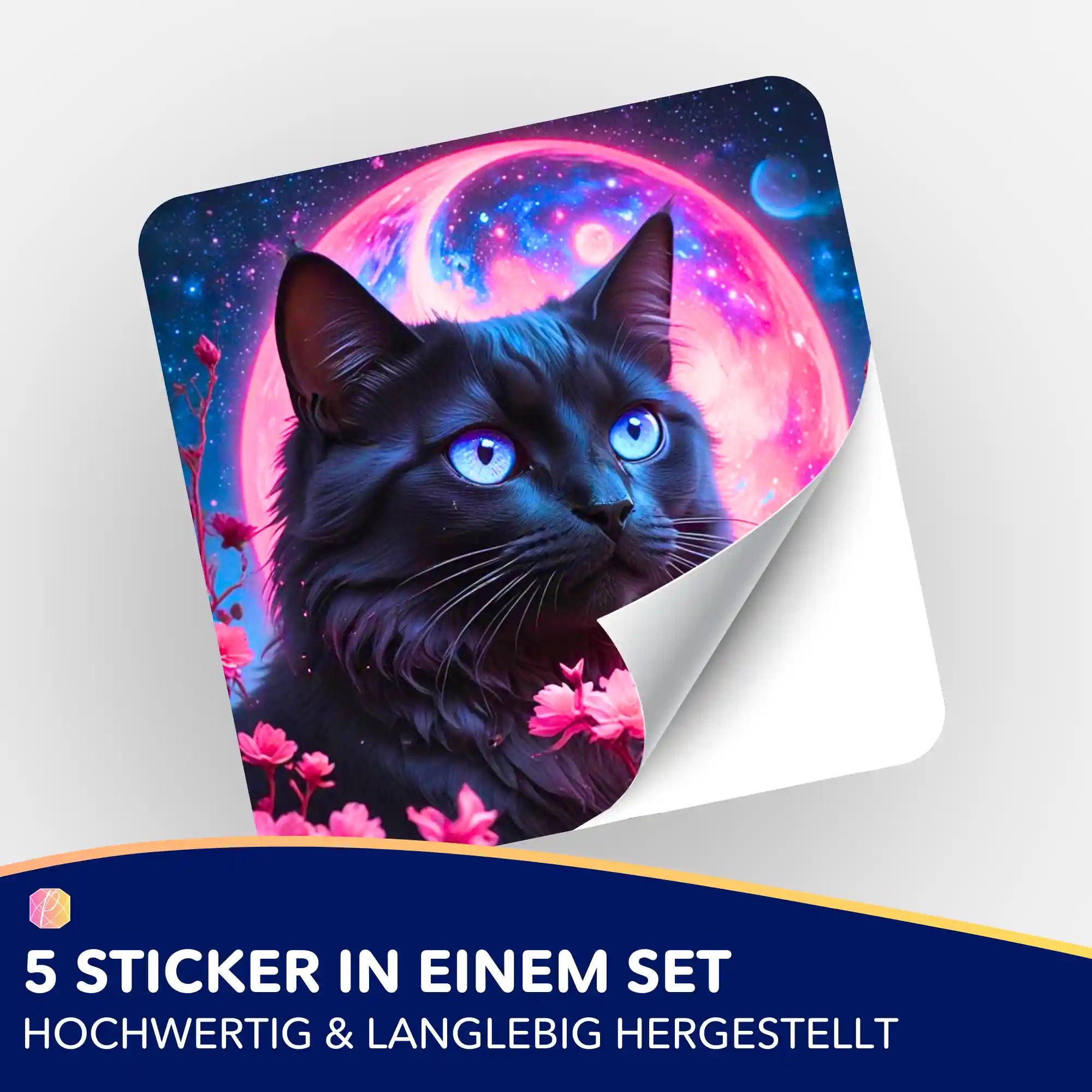 5er Sticker-Set Nacht aus Samt Motiv mit schwarzer Katze für Diamond Painting Zubehör und Organisation