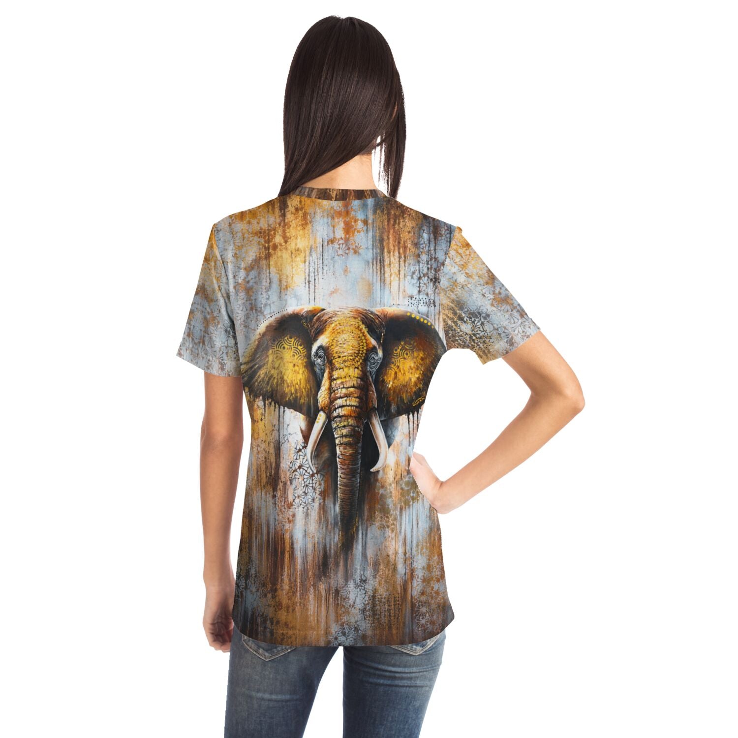 T-Shirt mit künstlerischem Elefanten-Motiv, inspiriert von Designs für Malen nach Zahlen und Diamond Painting Kunstwerken