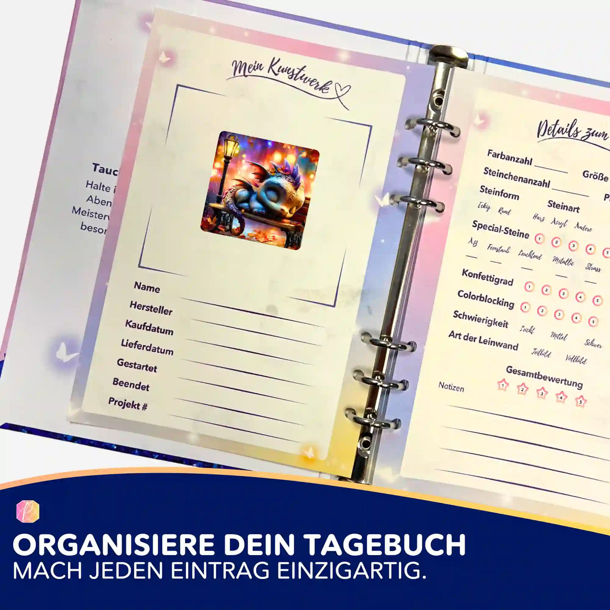 Picmondoo Sticker-Set Lumos Schlummer zur Organisation deiner Diamond Painting Tagebuch Einträge und Kunstwerke.