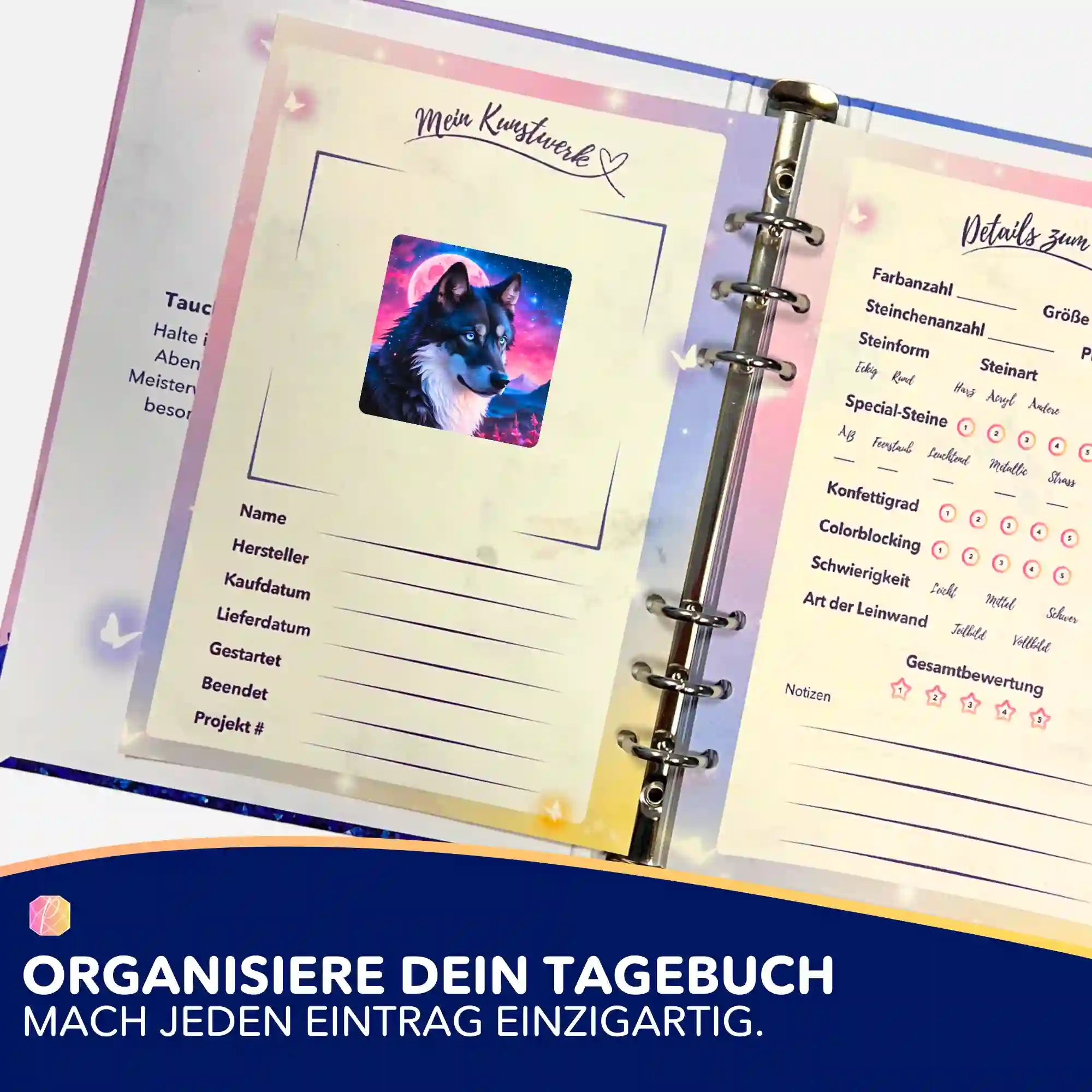 Picmondoo Sticker Unter dem Erdbeermond im Diamond Painting Tagebuch zur Organisation von DIY Bastelsets