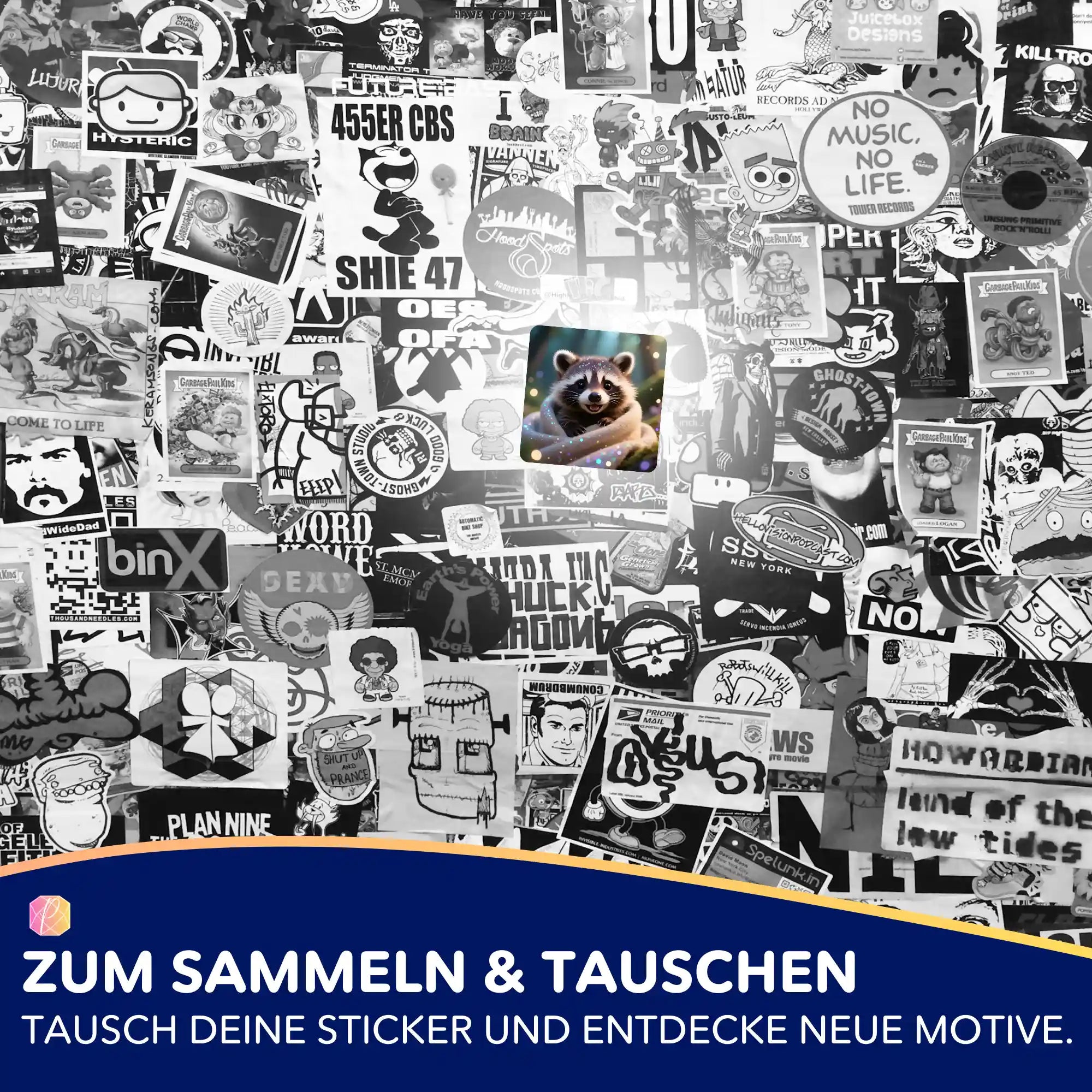 Buntes Waschbär-Sticker Motiv für Diamond Painting und DIY-Bastelsets im picmondoopro.comsign.