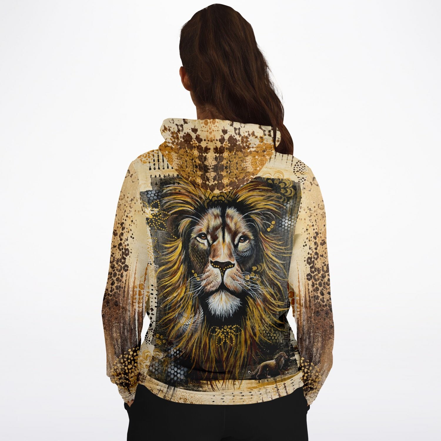 Dreamer Hoodie Erbe des Feuers mit Löwen-Print im Stil von Malen nach Zahlen und Diamond Painting Kunst-Designs