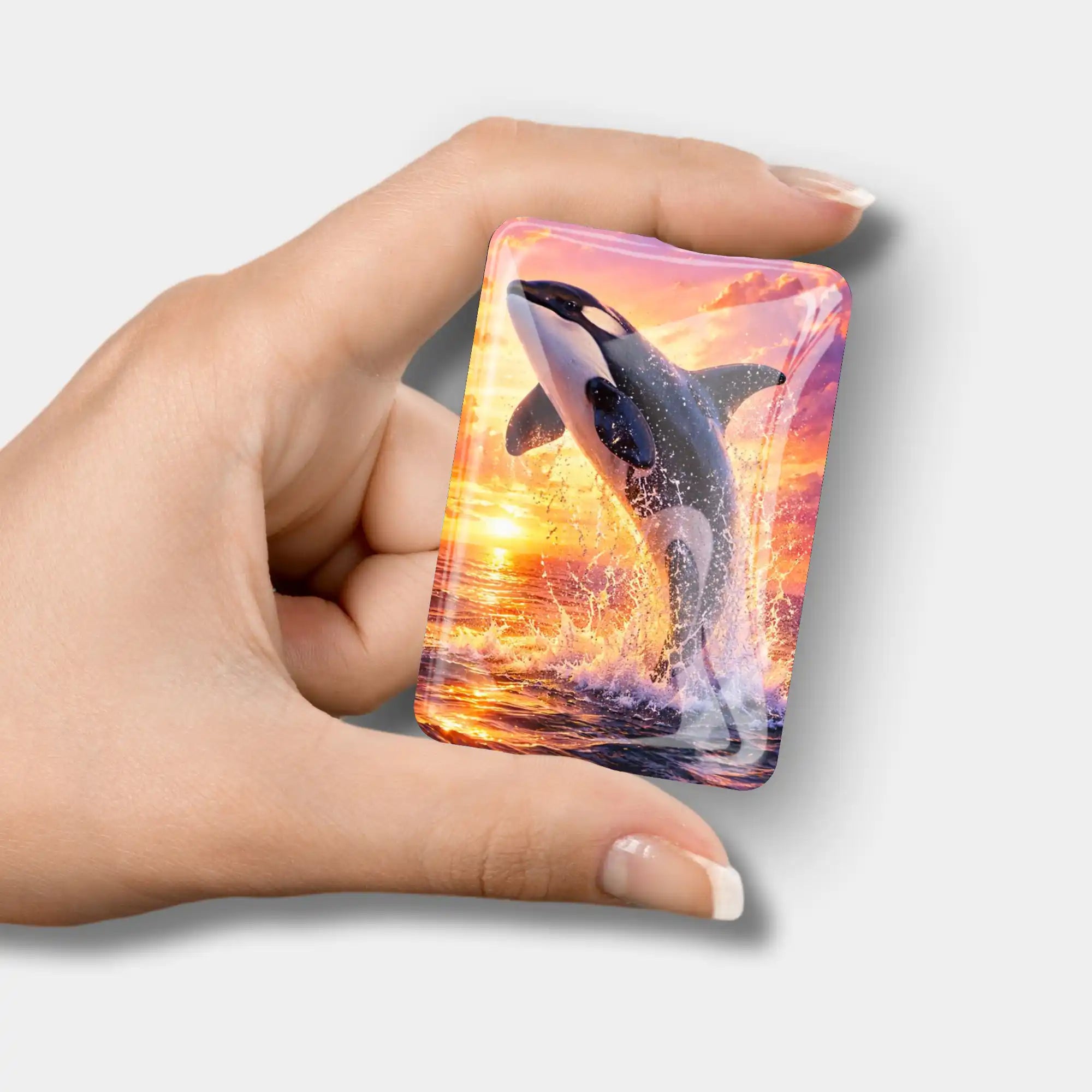 Glas Cover Minder mit Orca Motiv als magnetisches Zubehör für Diamond Painting Projekte.