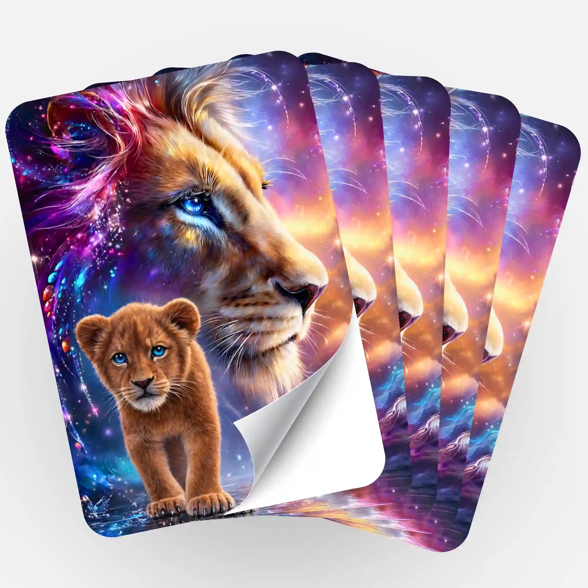 5er-Set Aufkleber mit Löwen-Motiv für Diamond Painting Dekoration, farbenfrohes Design mit Löwenkopf und Löwenbaby