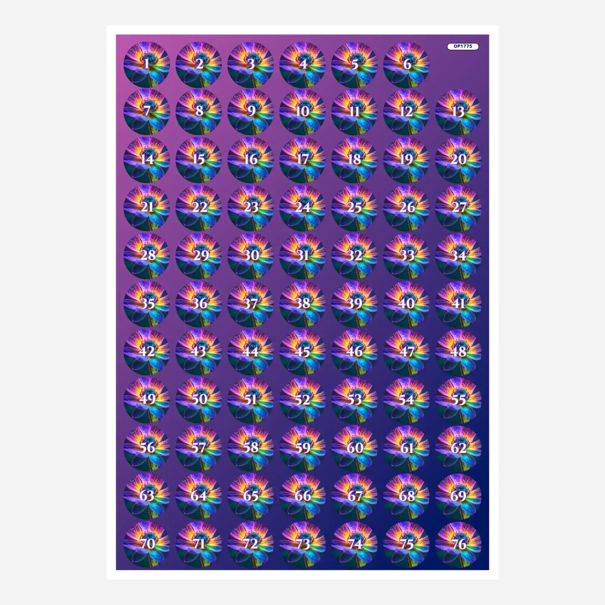 Bunte Diamond Painting Döschenaufkleber mit Blumenmotiv zur Organisation der Diamanten und Steine für dein Bastelprojekt.
