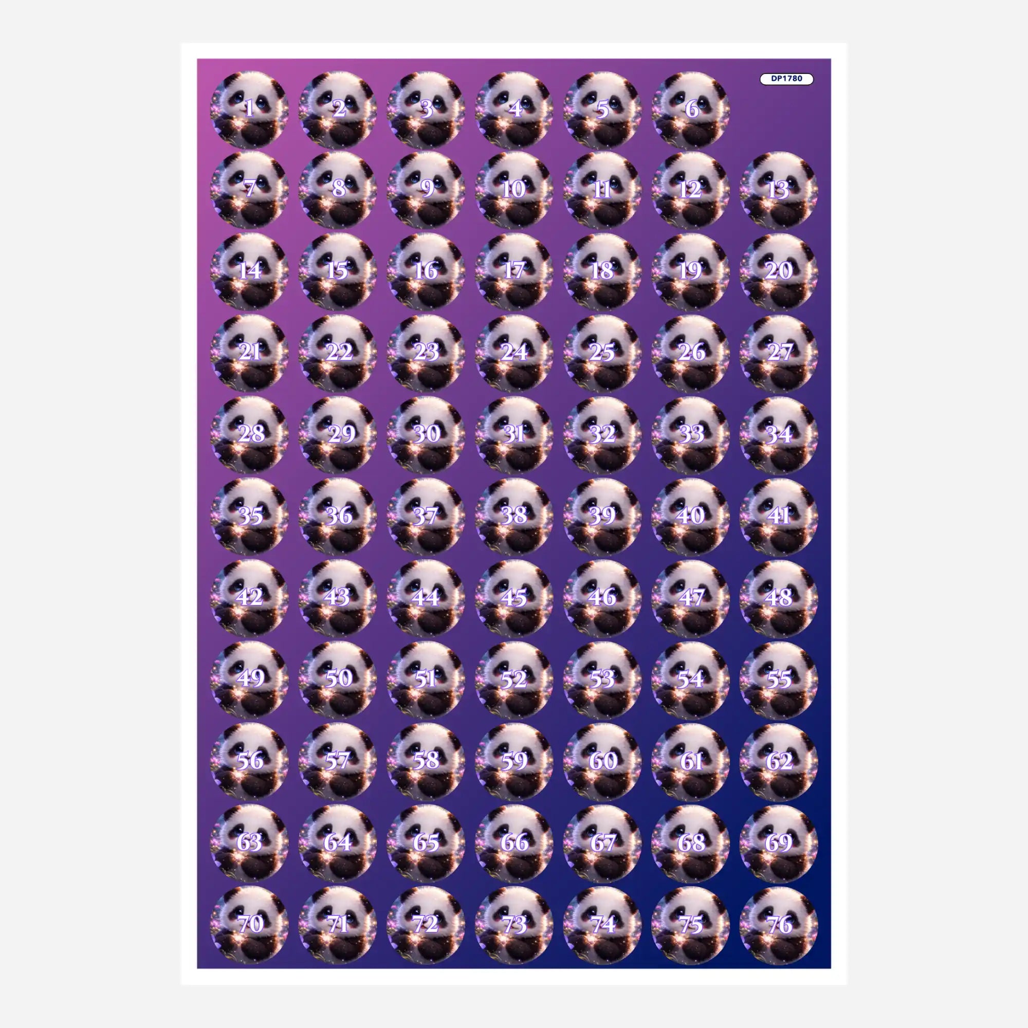 Bogen mit runden Diamond Painting Döschenaufklebern mit Panda-Motiv zur einfachen Beschriftung der Stein-Farbbehälter.