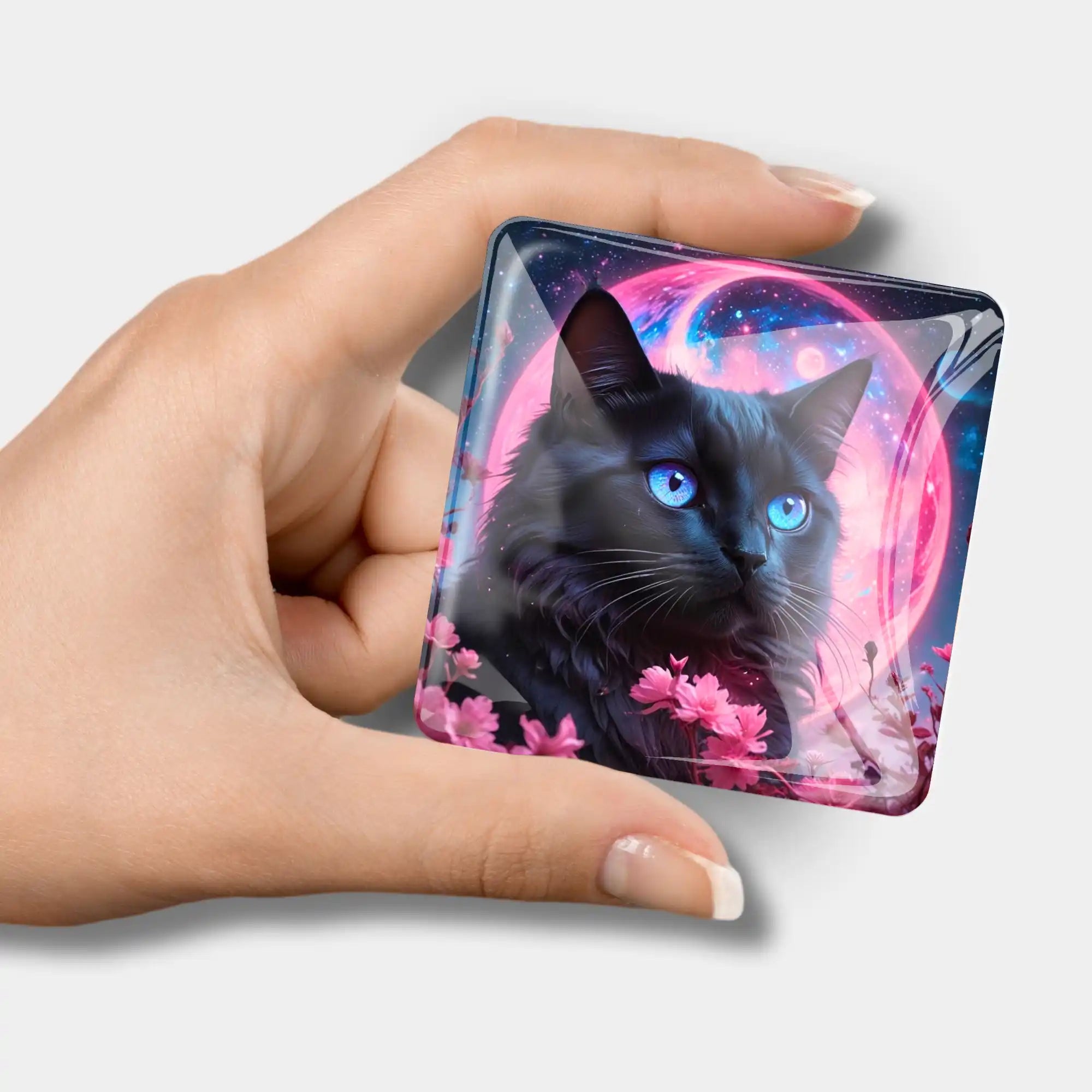 Magischer Coverminder mit schwarzer Katze für dein Diamond Painting Zubehör – hochwertiger Glas-Magnet