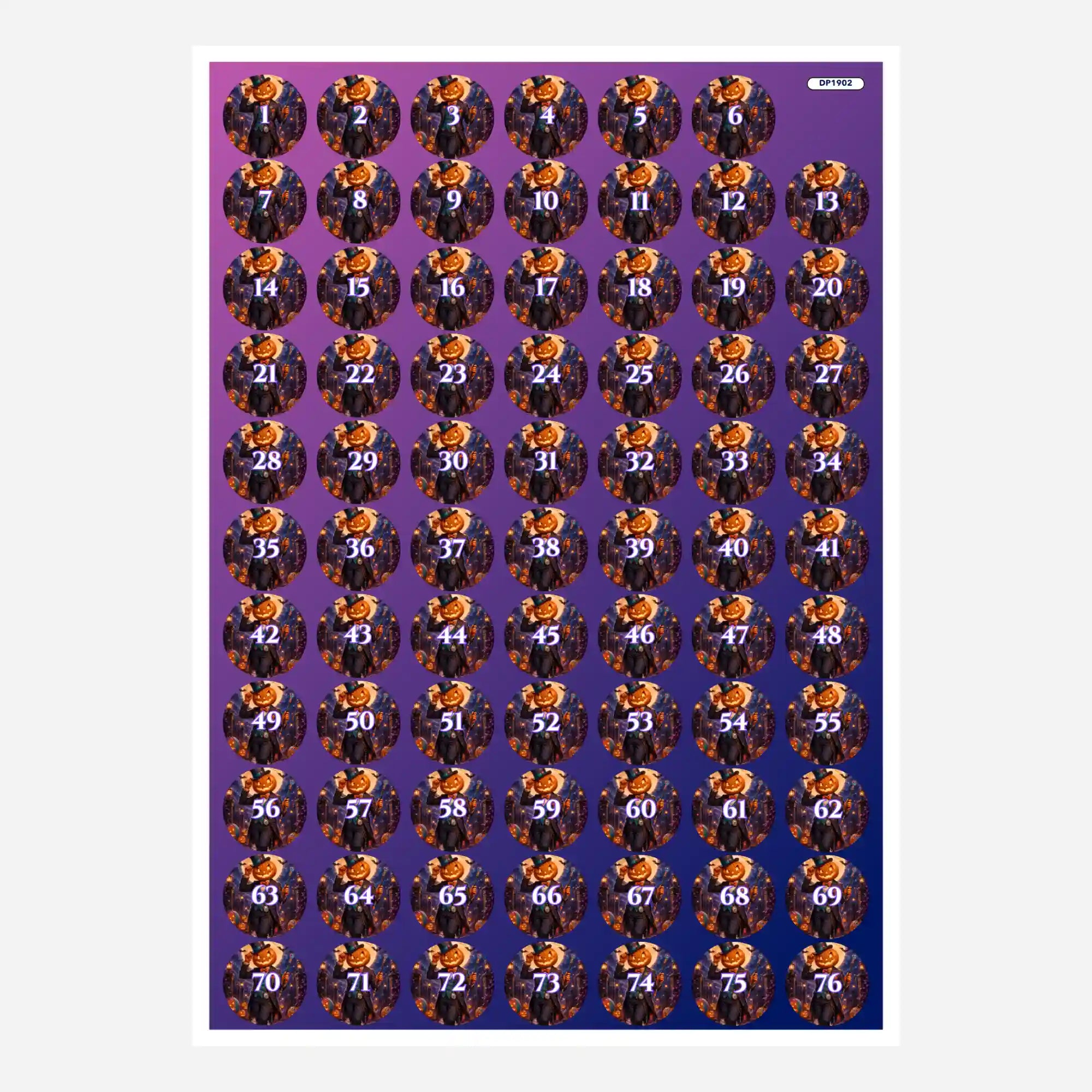 Bogen mit nummierten Döschenaufklebern für Diamond Painting Zubehör im Halloween Kürbis Design zur Stein-Organisation.