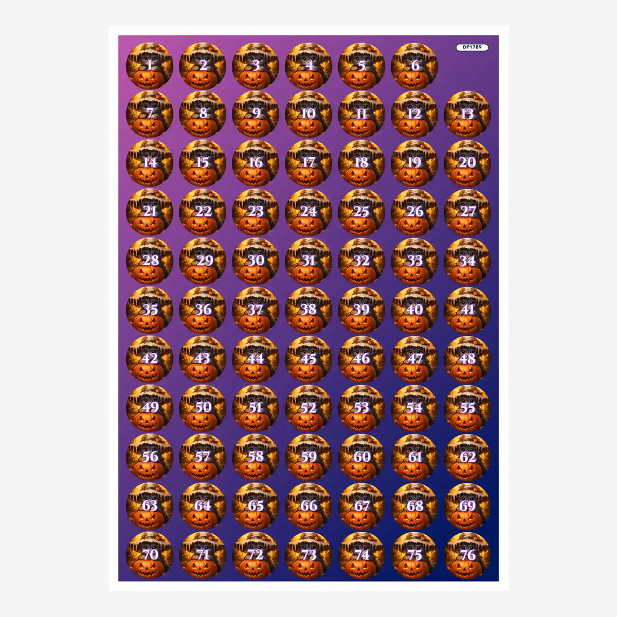 Döschenaufkleber für Diamond Painting mit Halloween Kürbishexe Motiv zur einfachen Sortierung der Diamanten.