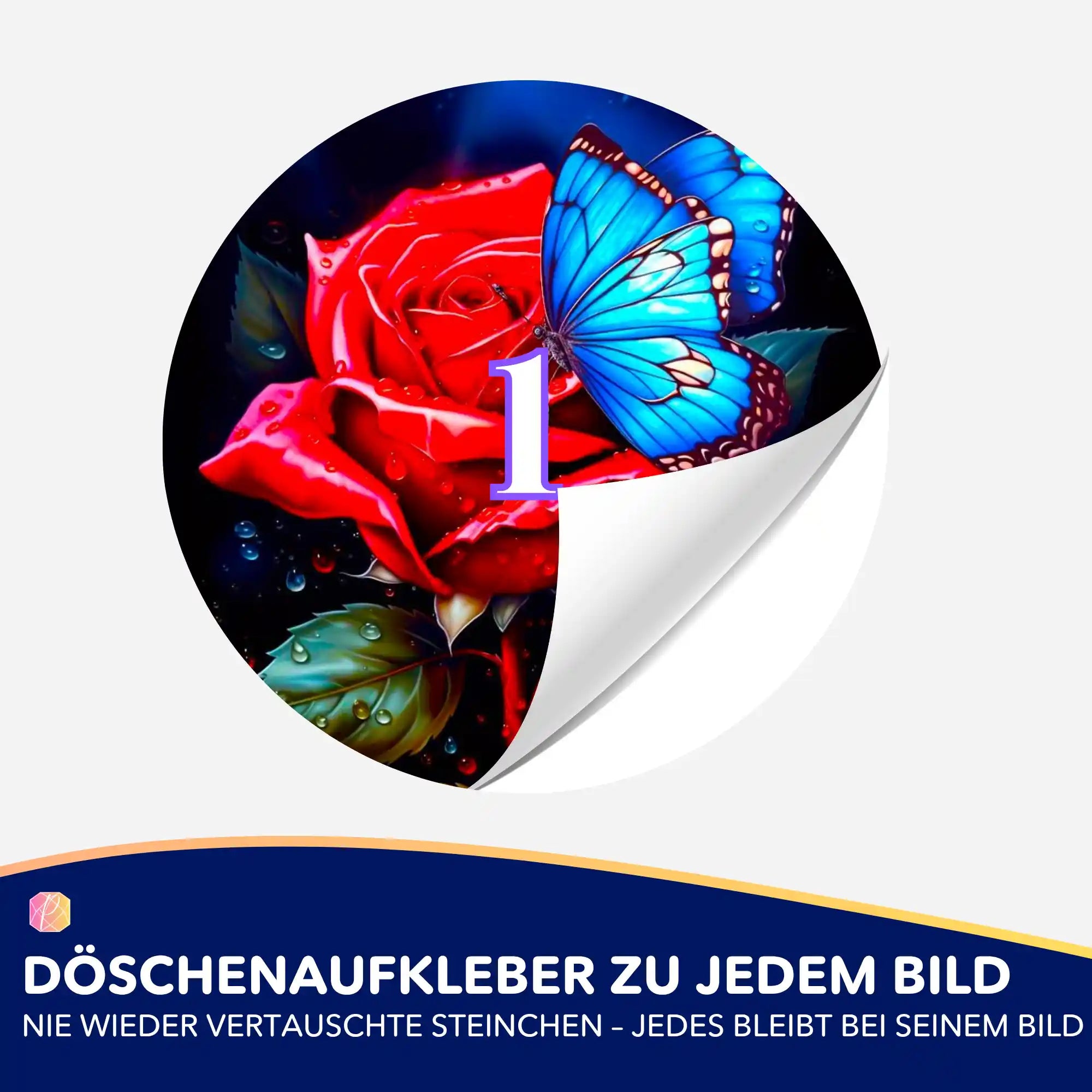 Döschenaufkleber - Rote Rose trifft blauen Schmetterling
