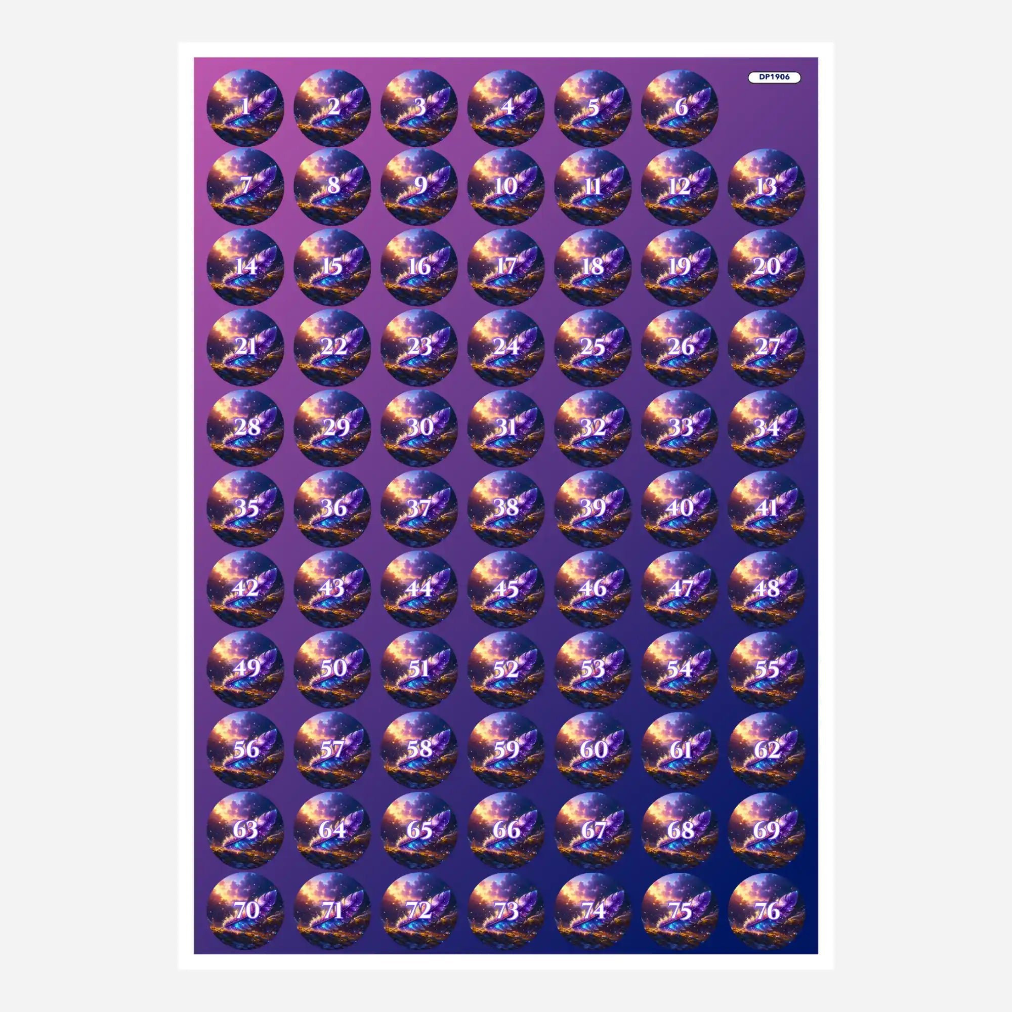 Döschenaufkleber für Diamond Painting: Feder im Sternenlicht Designbogen zur Organisation der Diamanten-Farben