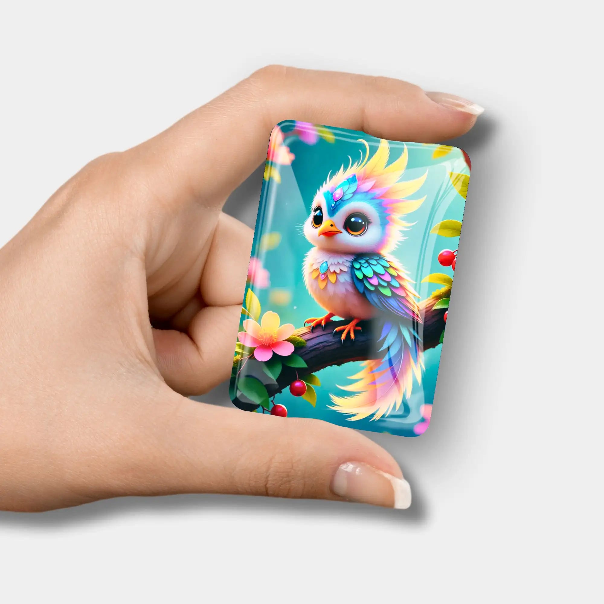 Bunter Diamond Painting Cover Minder Motiv Farbenkind mit süßem Vogel, magnetische Halterung für Diamond Painting Zubehör