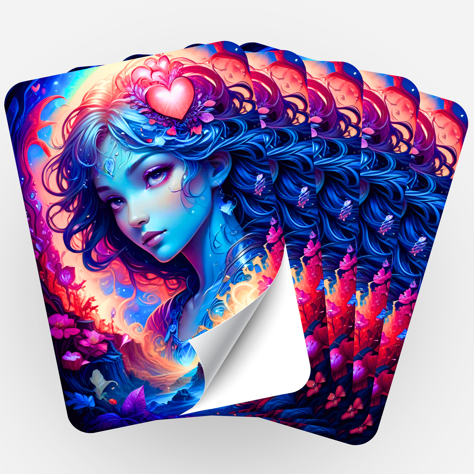 Fünfer-Set Mystic Girl Aufkleber für Diamond Painting Organisation mit farbenfrohem Fantasy-Motiv