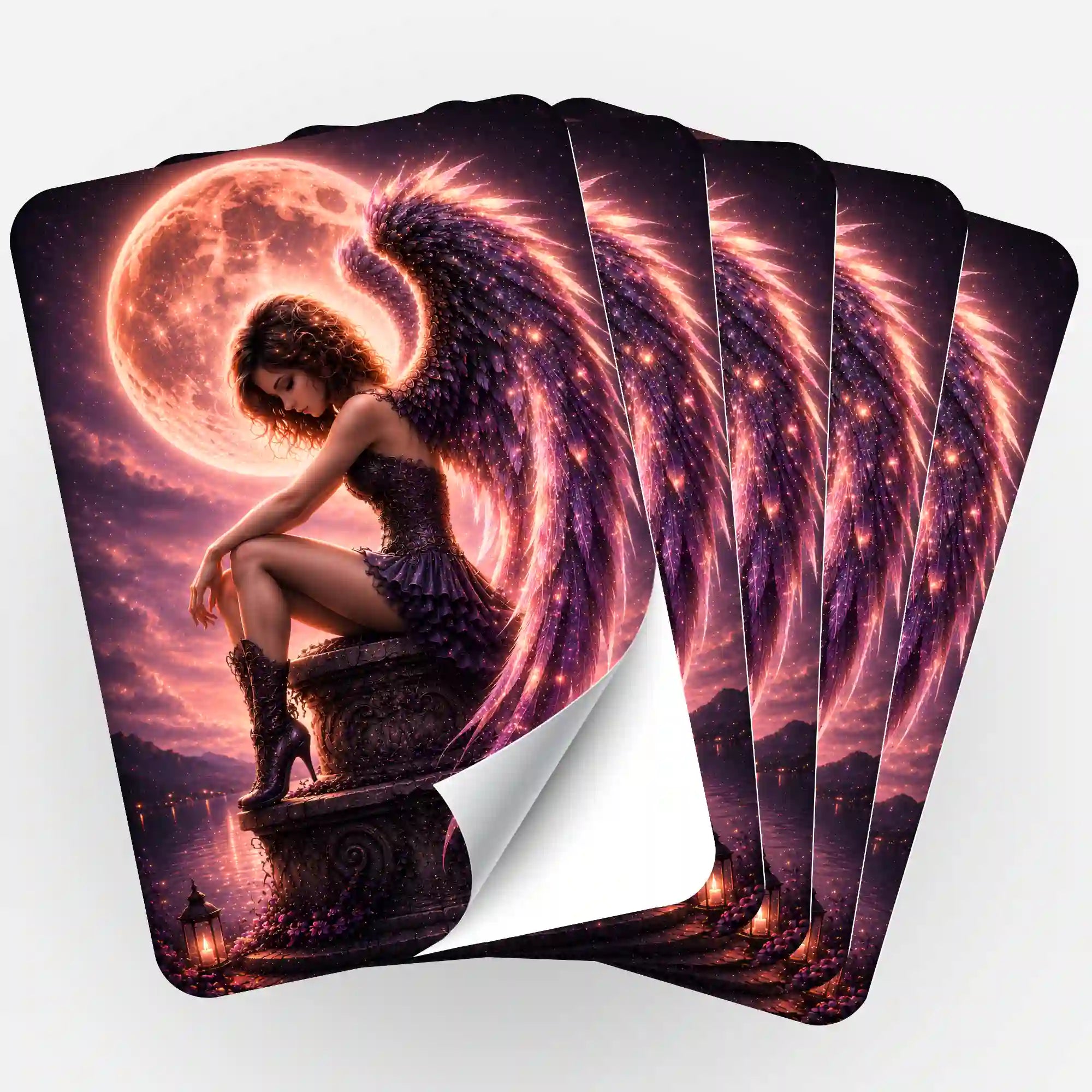 Picmondoo 5er-Set Aufkleber Aurelia Nachtflügel für Diamond Painting Fans mit Motiv einer Frau mit Engelsflügeln.