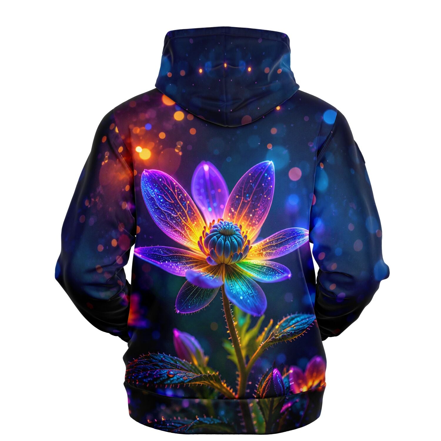 Dreamer Hoodie Im Kern des Lichts mit leuchtender neonfarbener Blumen-Grafik wie bei einem Diamond Painting