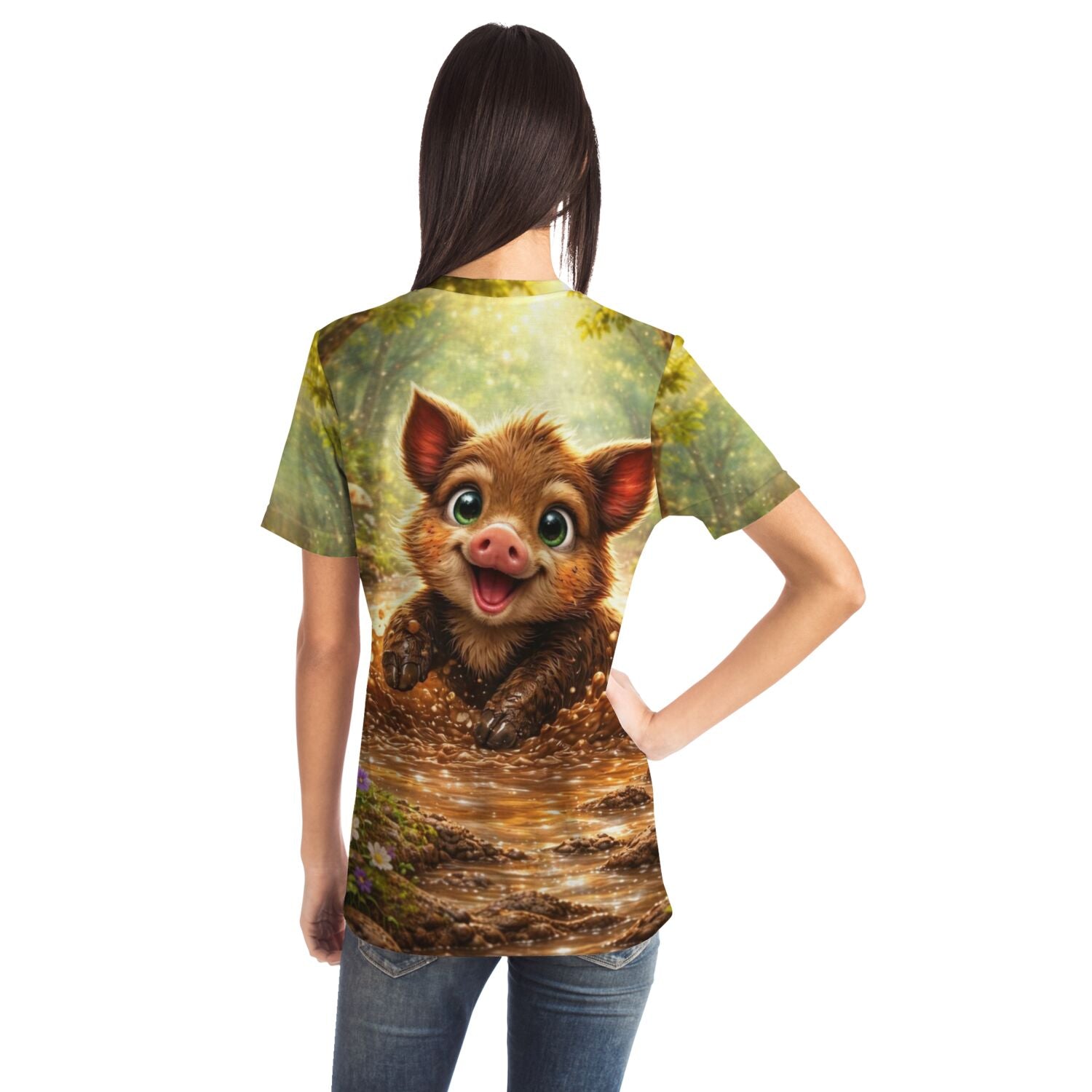 T-Shirt mit süßem Wildschwein-Motiv im Wald, inspiriert von Diamond Painting und Malen nach Zahlen Stil