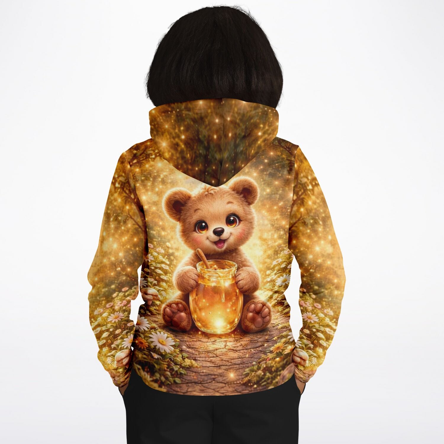 Dreamer Hoodie mit niedlichem Teddybär-Motiv und Honigtopf im Stil eines Diamond Painting oder Malen nach Zahlen Designs