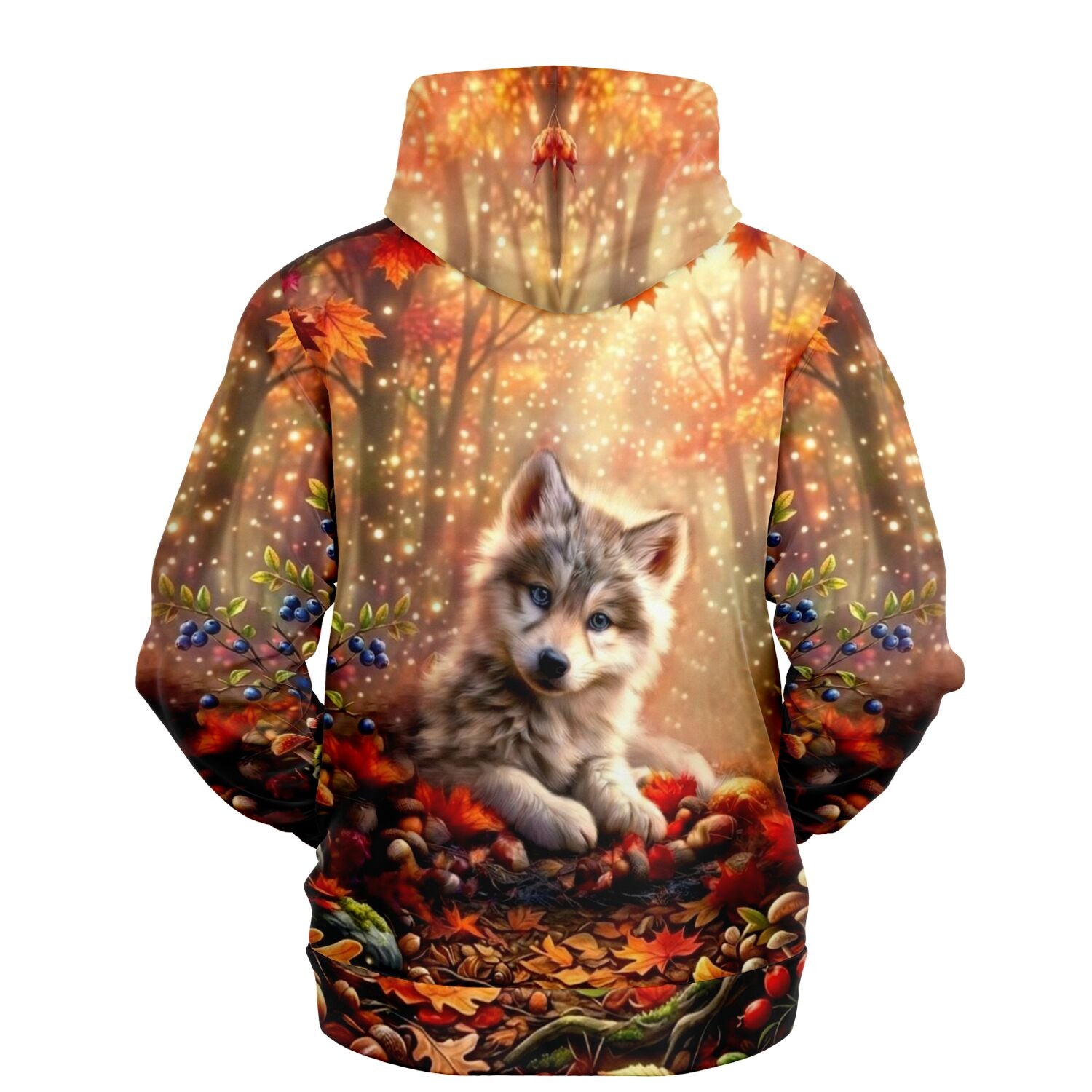 Dreamer Hoodie Akiro mit Wolfskind-Motiv im herbstlichen Wald, ideal für Fans von Diamond Painting und Malen nach Zahlen