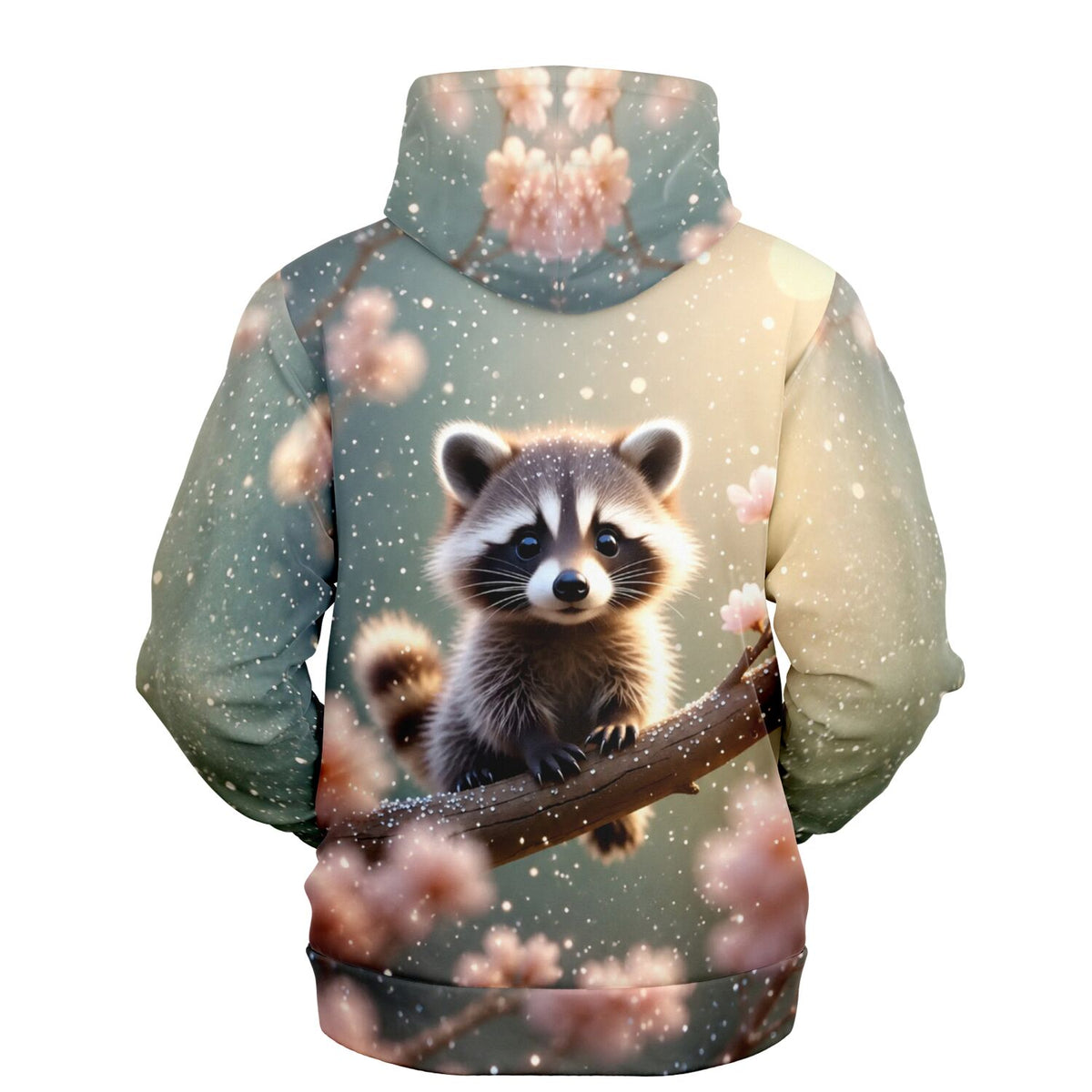 Dreamer Hoodie mit Waschbär-Motiv im Kirschblüten-Design, ideal als Inspiration für Diamond Painting oder Malen nach Zahlen