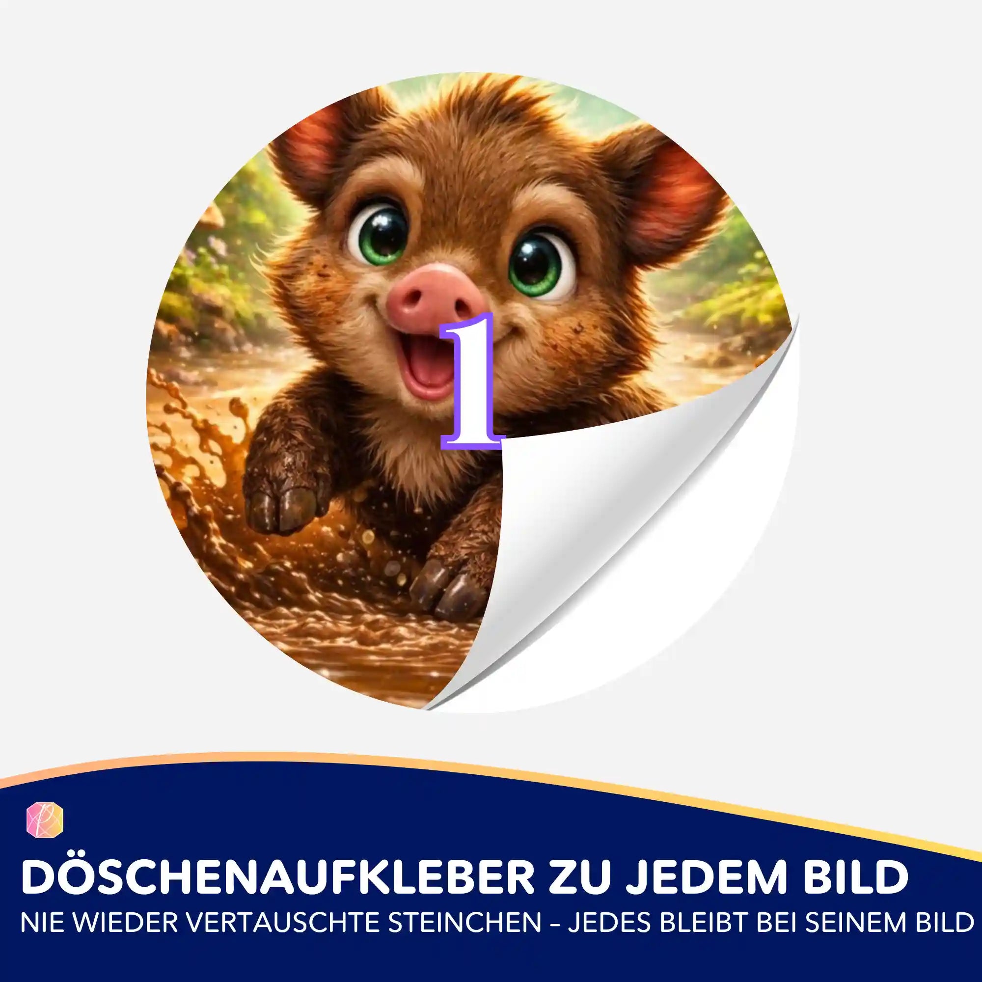 Runder Diamond Painting Döschenaufkleber mit niedlichem Wildschwein-Motiv zur Sortierung von Diamanten