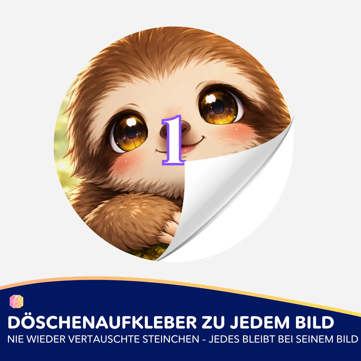 Döschenaufkleber mit Faultier-Motiv für die einfache Sortierung von Diamond Painting Steinchen bei deinen Kreativprojekten.