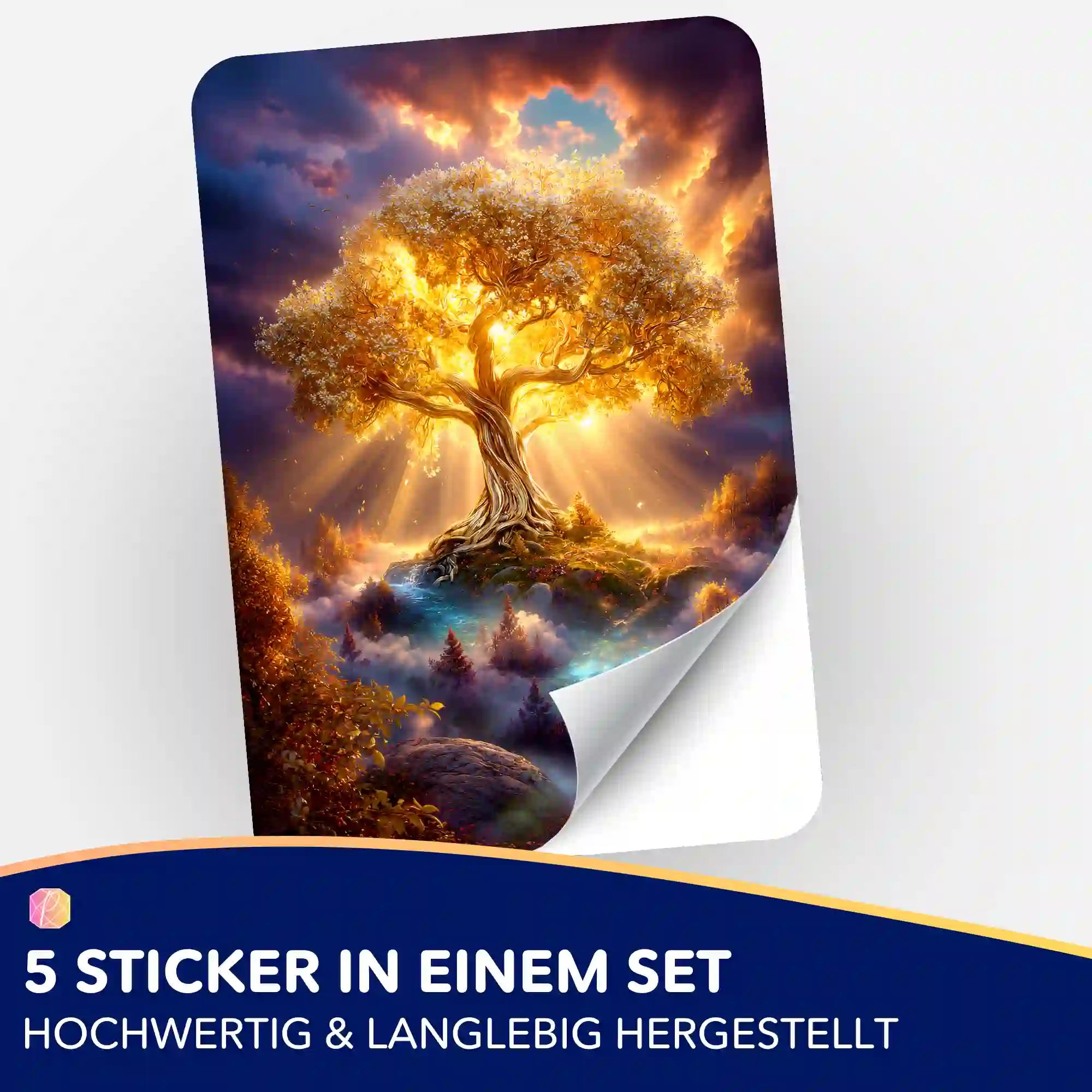 5-er Sticker Set Der goldene Weltenbaum zur Organisation deines Diamond Painting Zubehörs und Malen nach Zahlen Sets