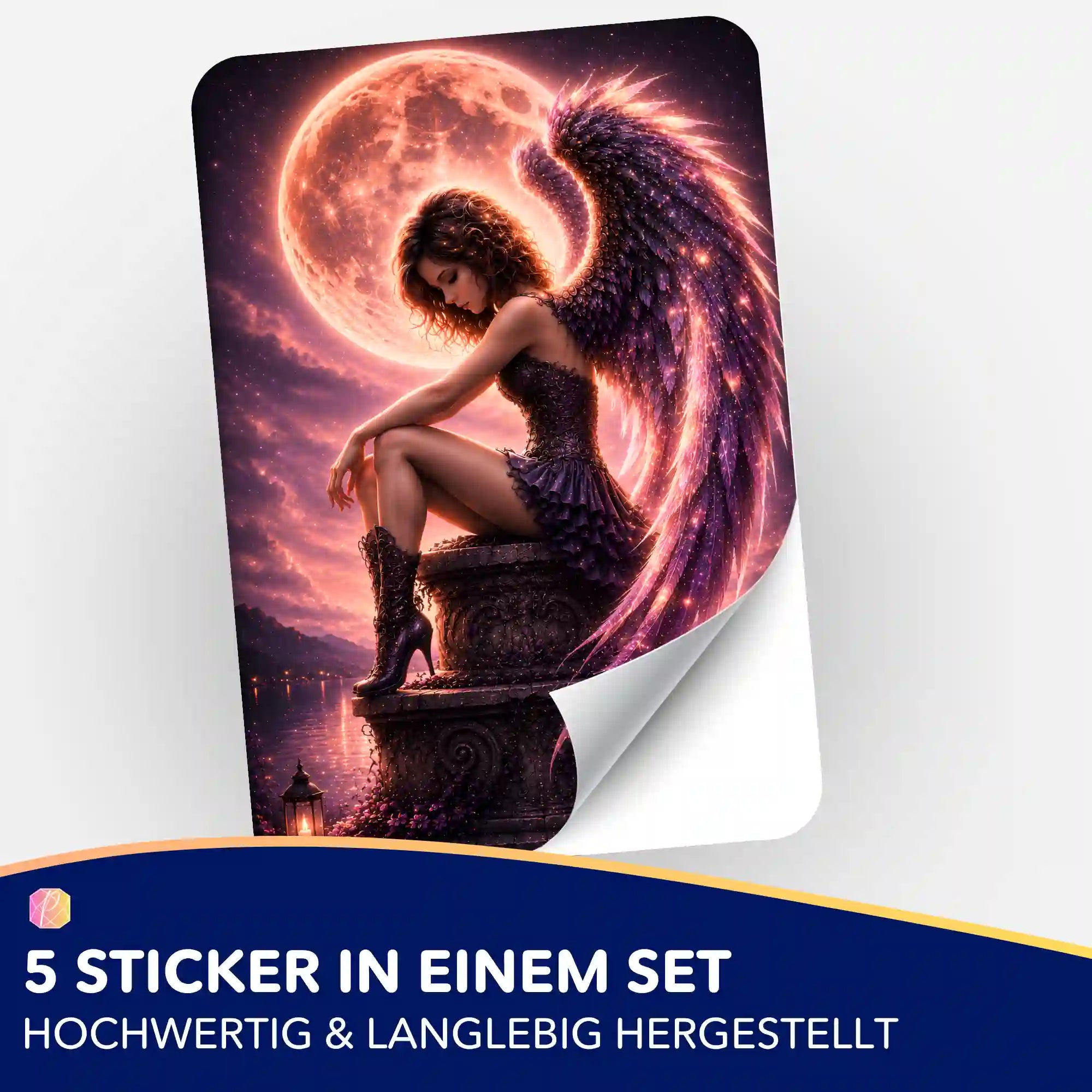 Picmondoo Sticker-Set Aurelia Nachtflügel für Diamond Painting Fans mit engelhaftem Motiv vor einem Vollmond