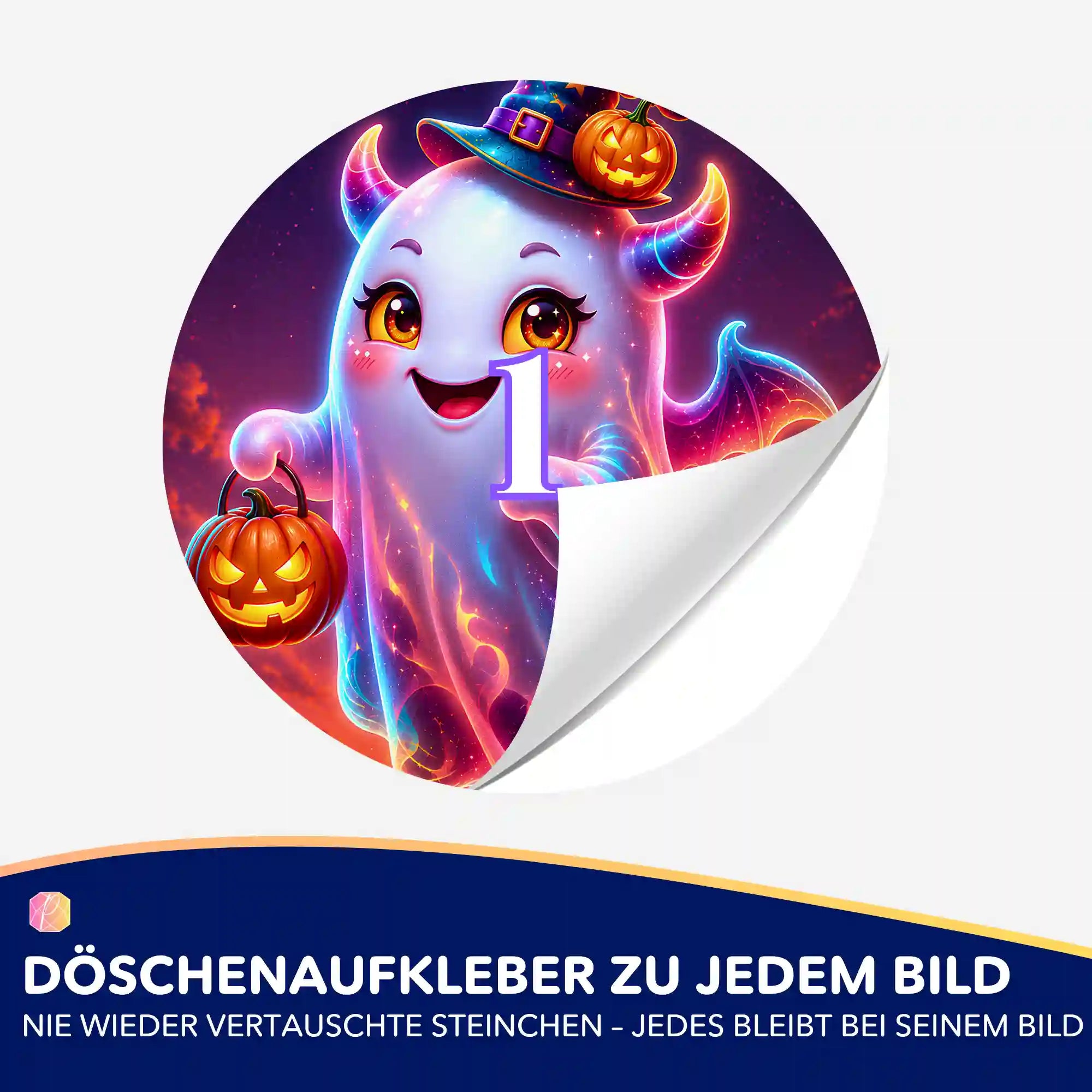Runde Döschenaufkleber für Diamond Painting mit süßem Geister-Motiv zur Kennzeichnung deiner Steinfarben.
