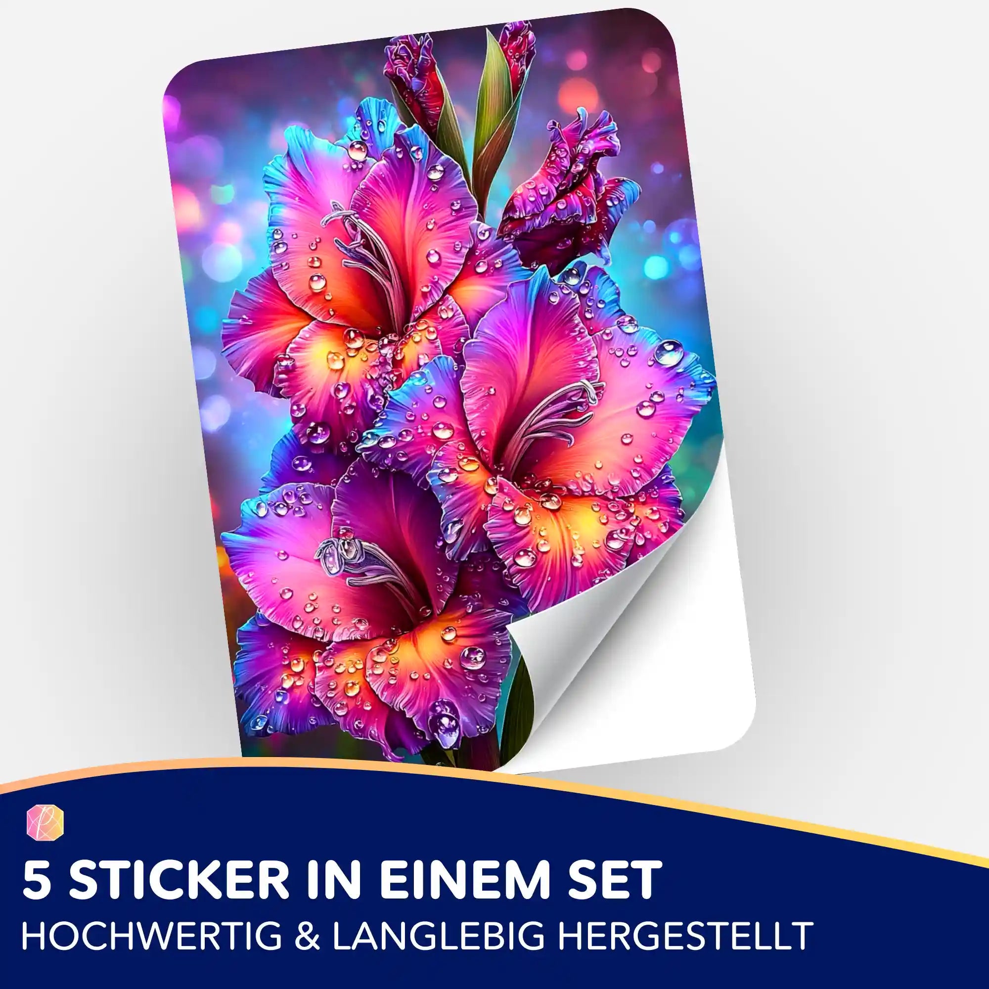 5-teiliges Aufkleber-Set Morgentau mit farbenprächtigen Gladiolen für Diamond Painting und Bastelorganisation