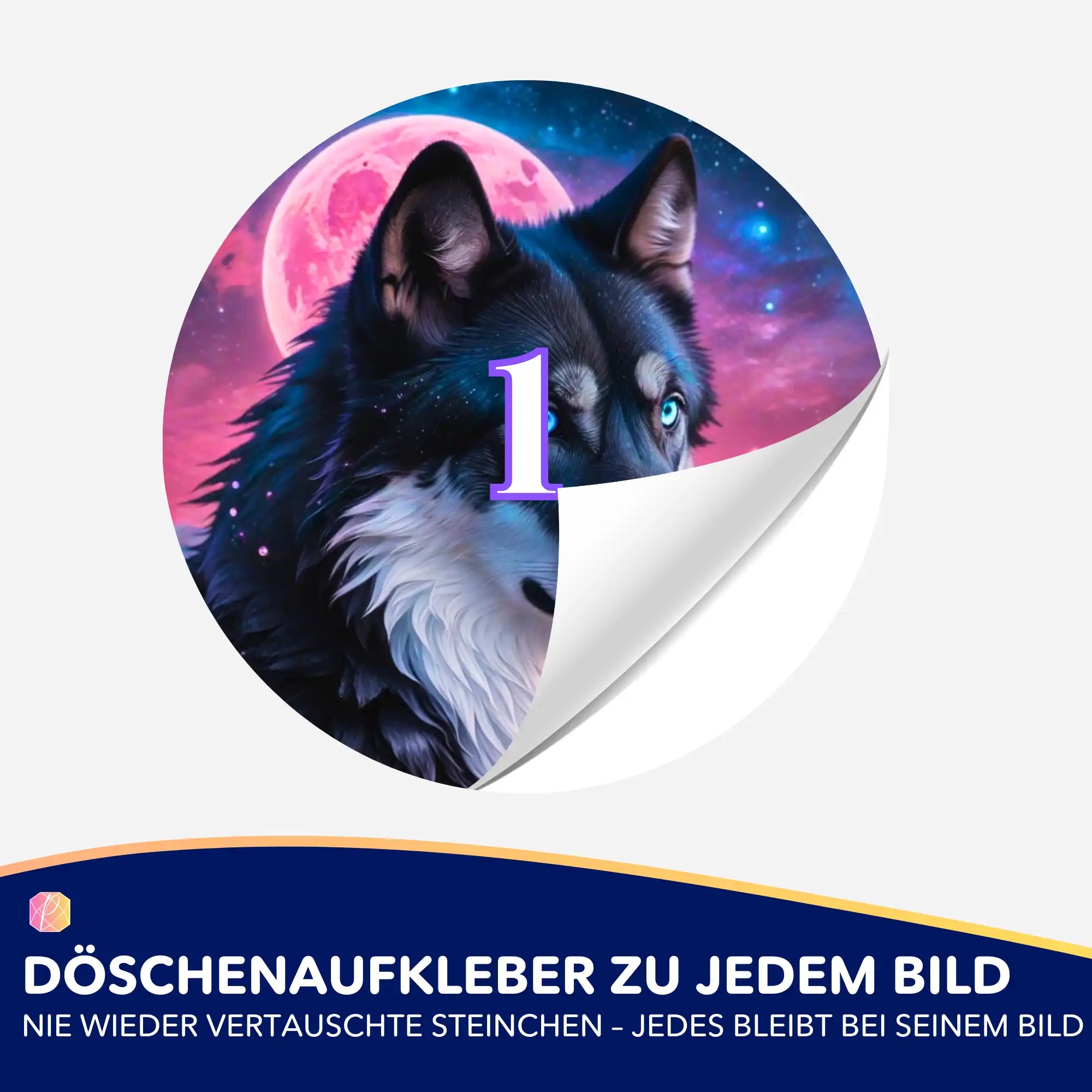 Runde Döschenaufkleber für Diamond Painting mit Wolf-Motiv Unter dem Erdbeermond zur einfachen Steinchen-Sortierung