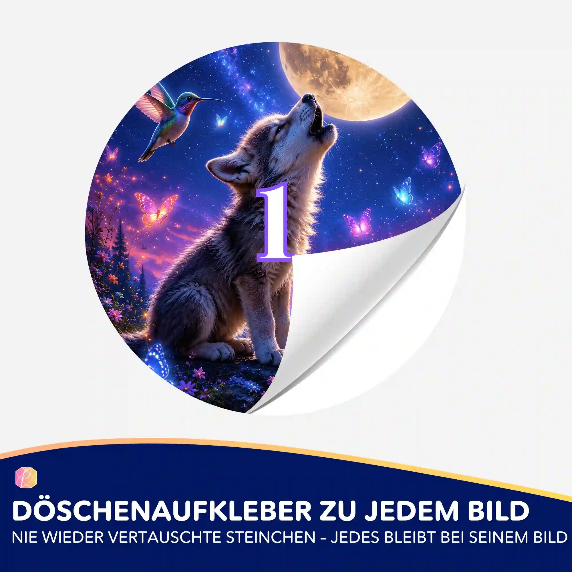Döschenaufkleber für Diamond Painting Zubehör mit Motiv eines heulenden Wolfes unter dem Mond