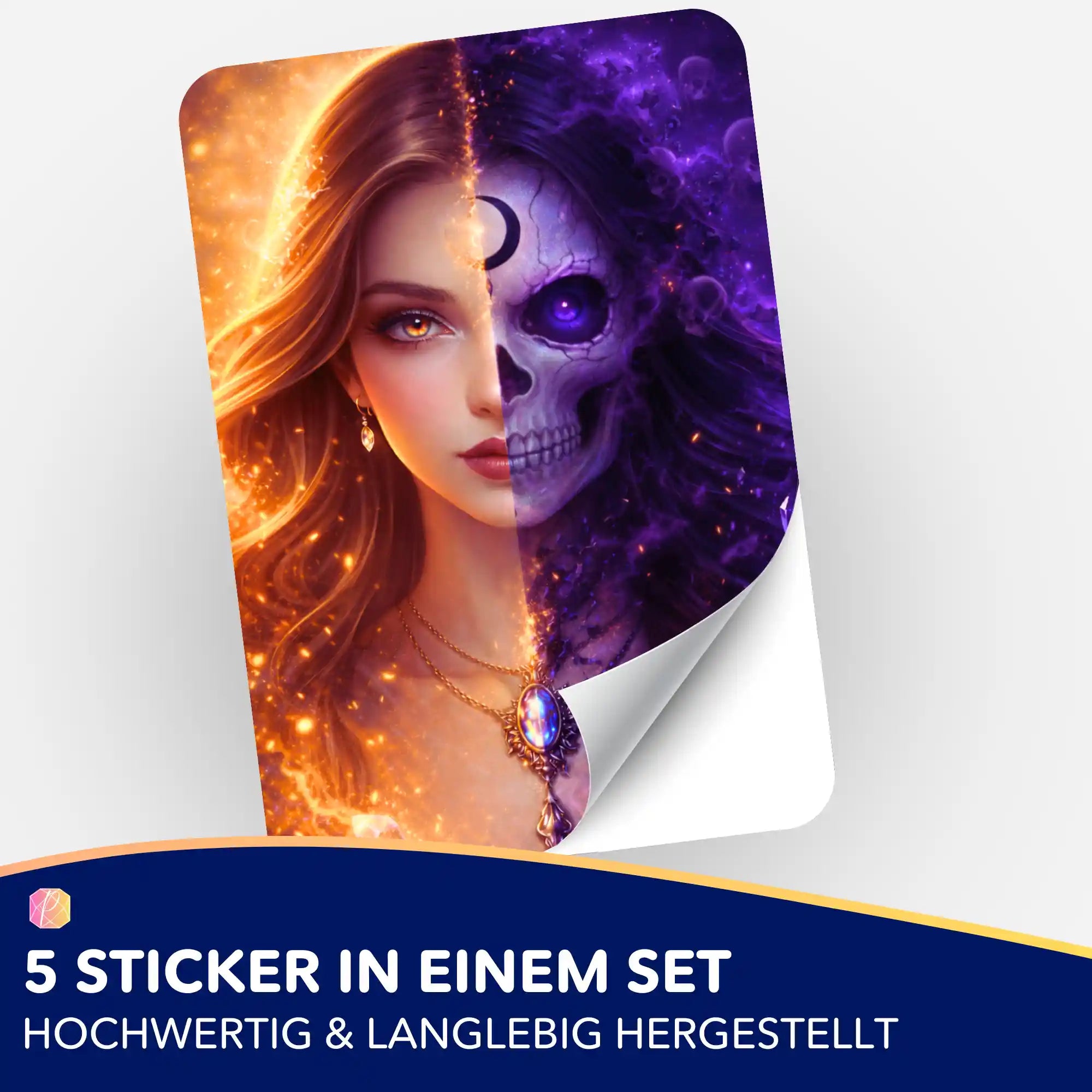 Die Schönheit des Unausweichlichen Aufkleber-Set für Diamond Painting Fans mit mystischem Frauen- und Totenkopfmotiv