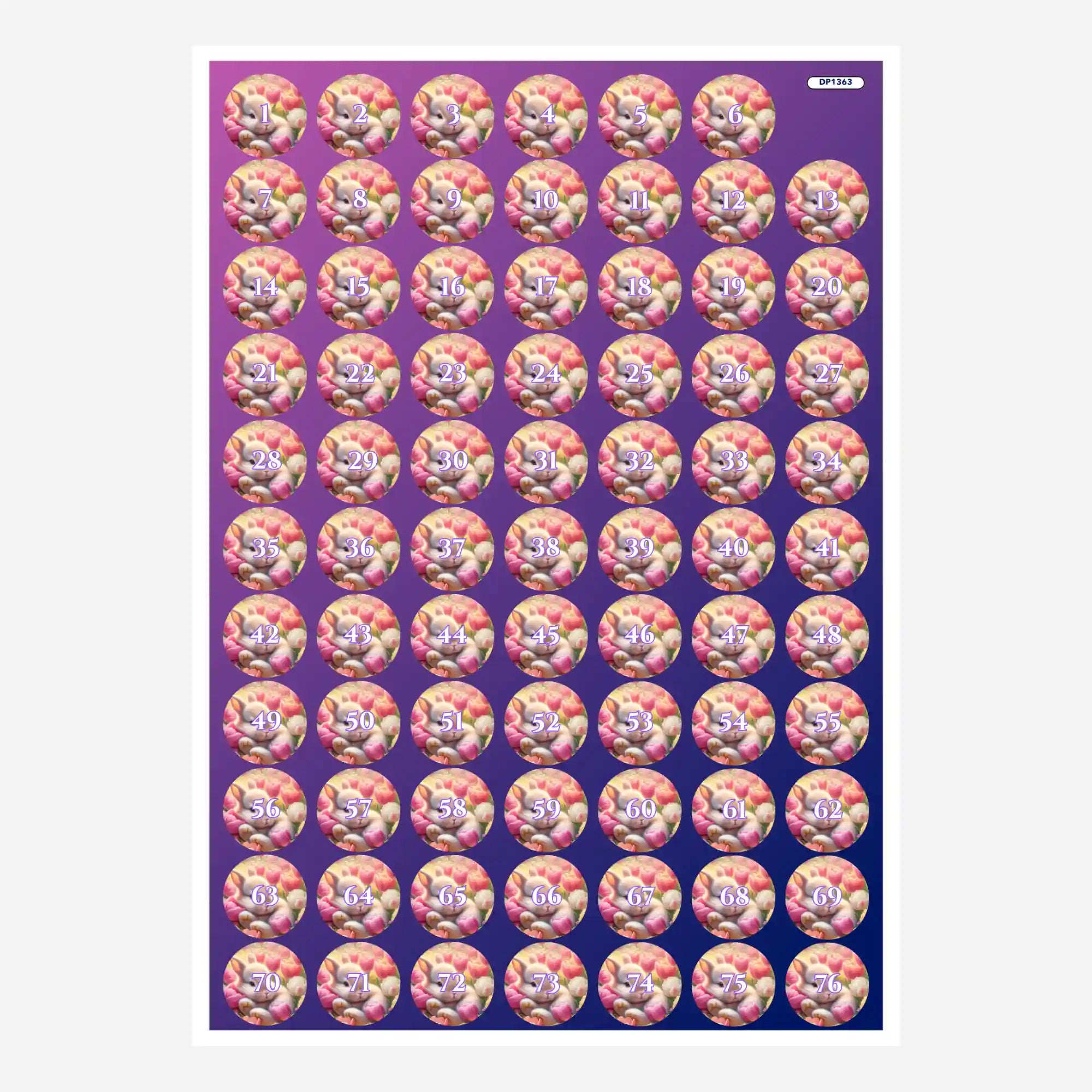 Döschenaufkleber-Set für Diamond Painting Zubehör mit süßem Osterhäschen Motiv und fortlaufender Nummerierung