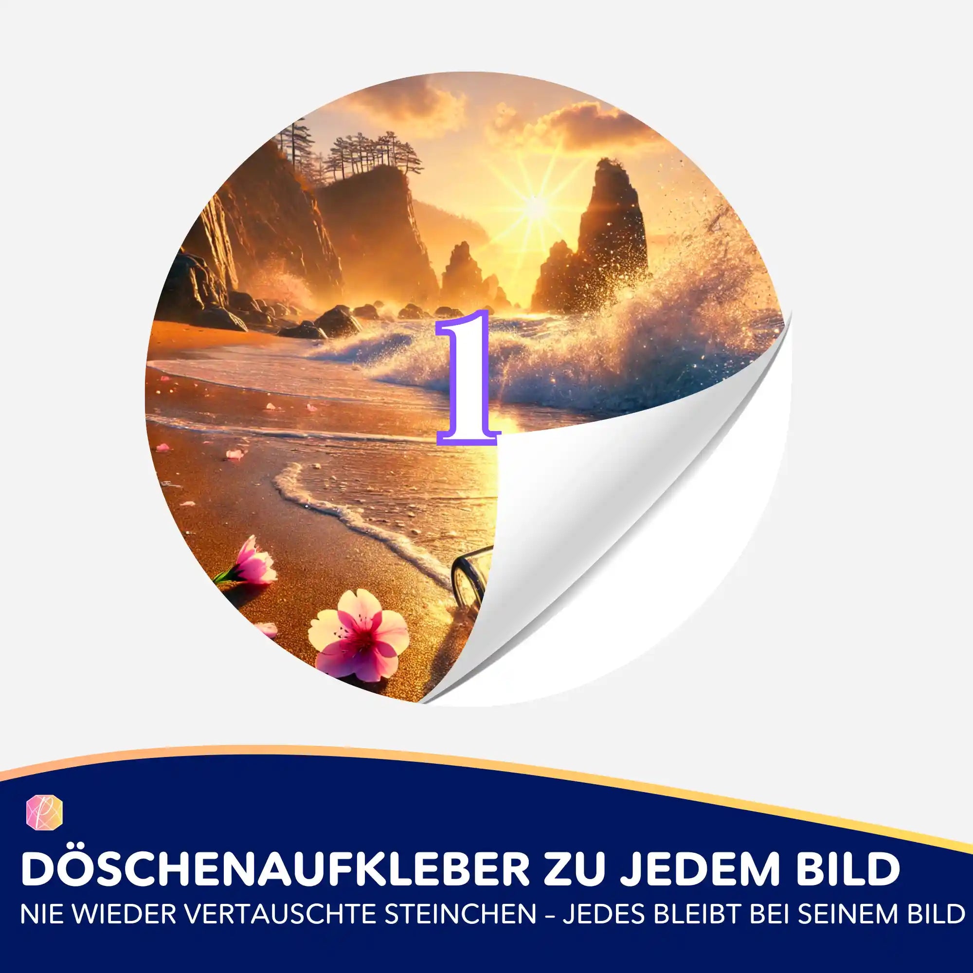 Runder Döschenaufkleber mit Strandmotiv zur Organisation von Diamond Painting Steinchen – für dein perfektes DIY-Erlebnis