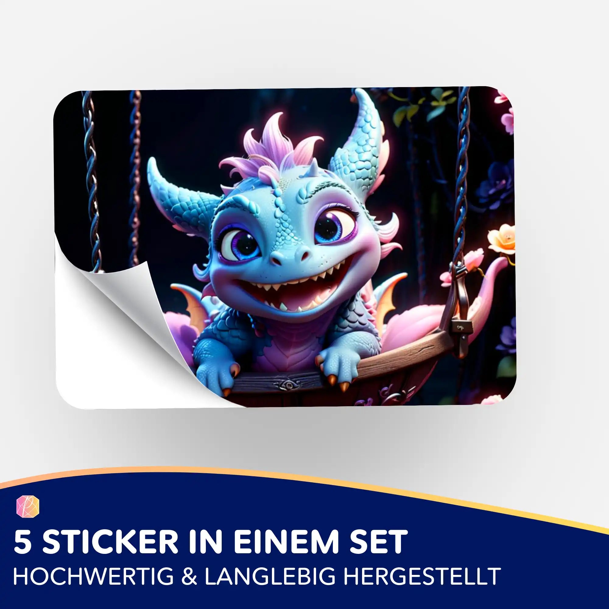 Aufkleber 5er-Set - Blue Flatter Dragon