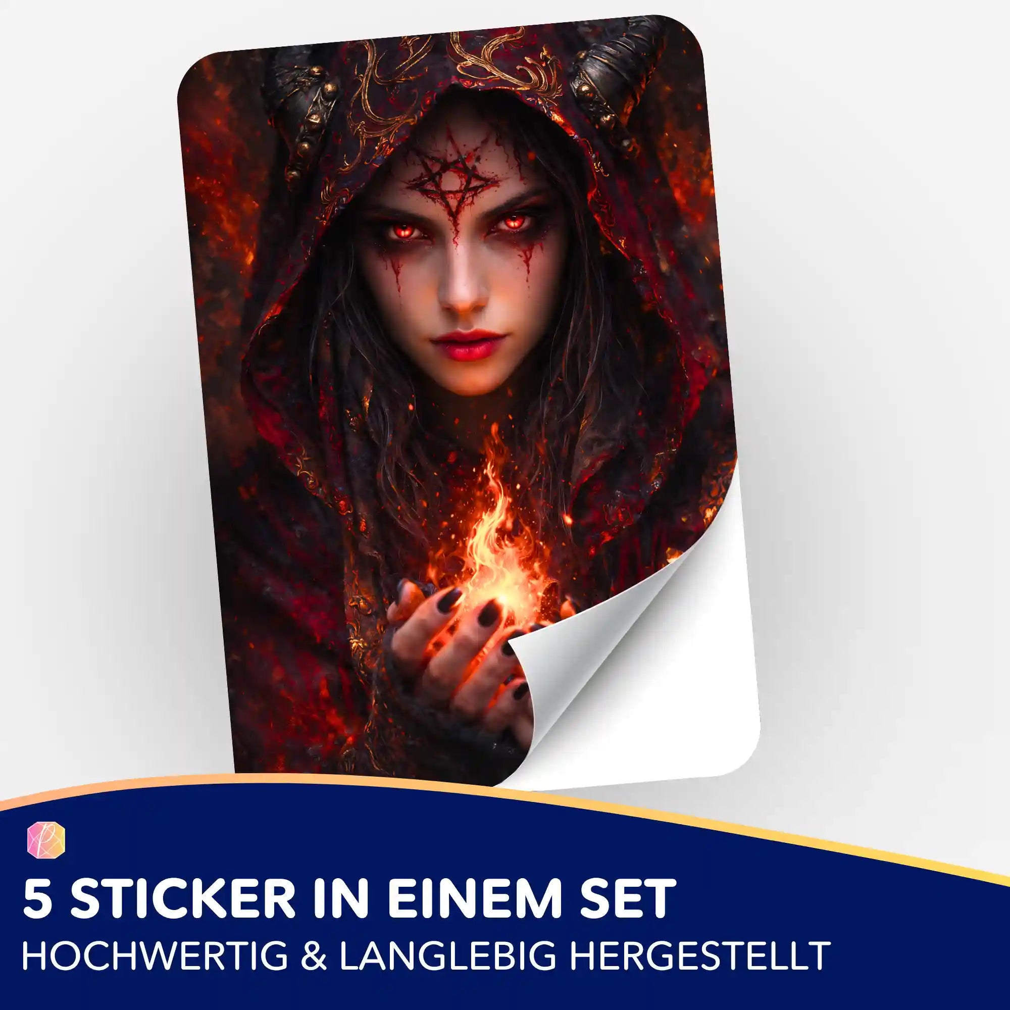 Lilith Flammengeist Aufkleber-Set für Diamond Painting und Bastelbedarf, 5 dekorative Sticker mit Fantasy-Motiv