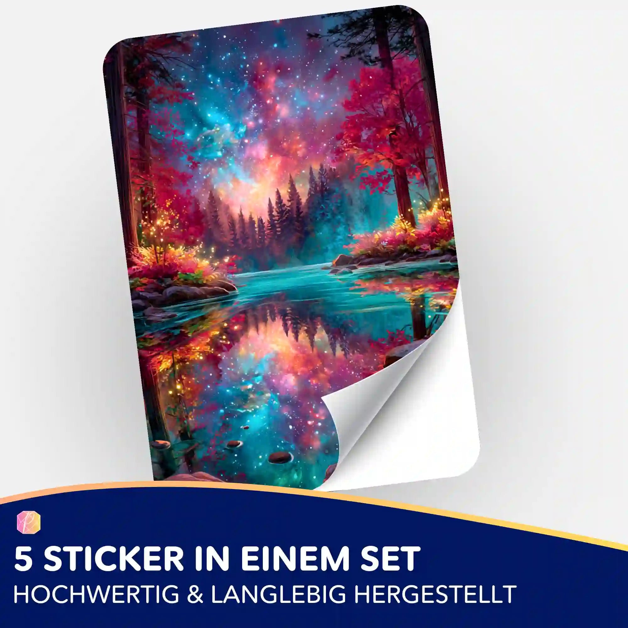 5er-Set Aufkleber mit malerischem Wald- und See-Motiv für Diamond Painting Dekoration und Zubehör