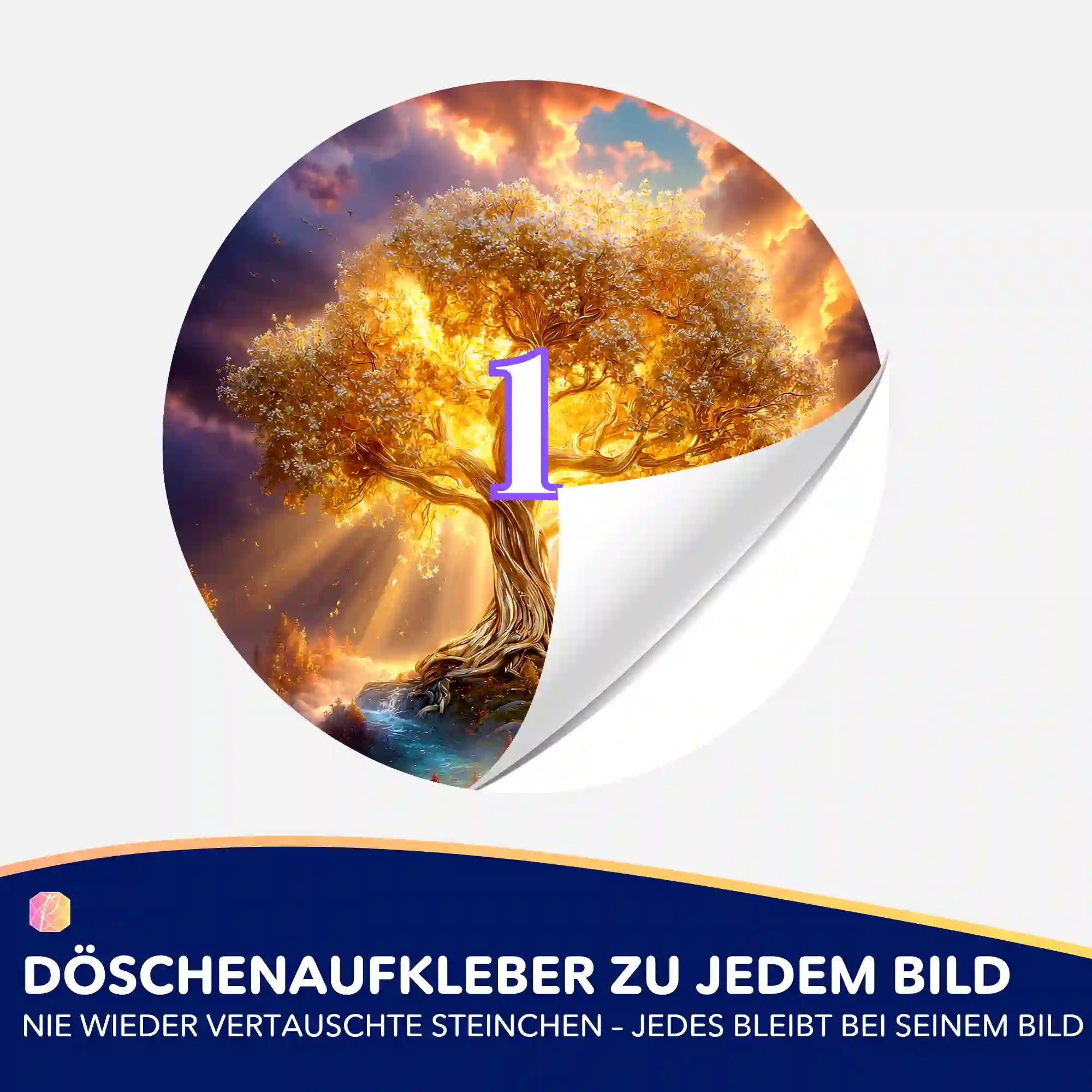 Runder Döschenaufkleber mit Goldenem Weltenbaum Motiv für Diamond Painting Zubehör zur Ordnung der Steinchen