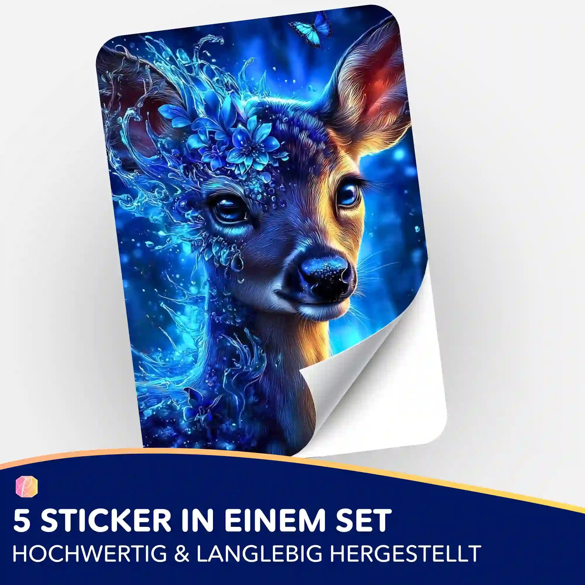 5er-Set Aufkleber Hüterin des Herzens mit blauem Hirsch-Motiv zur Organisation von Diamond Painting Zubehör