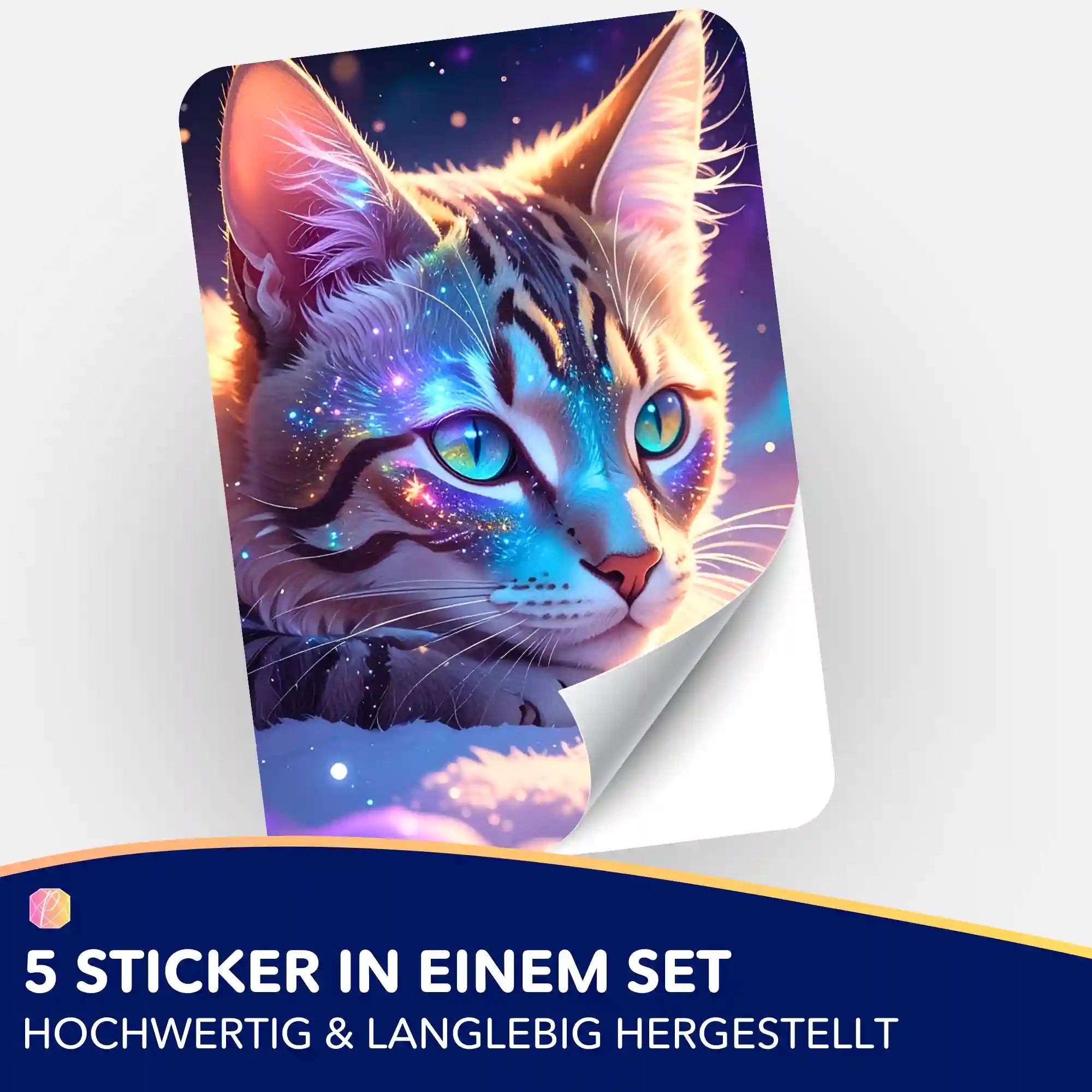 Samtpfote Aufkleber 5er-Set als Glitzer-Motiv für Diamond Painting Dekoration und Organisation.