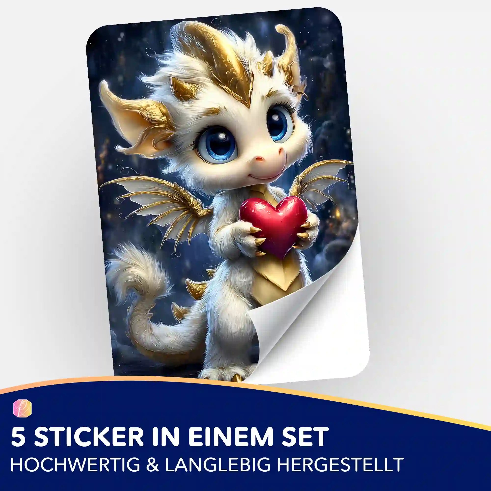 5er-Set Sticker für Diamond Painting mit süßem Drachen-Motiv, der ein Herz hält, zur Organisation von Malen nach Zahlen