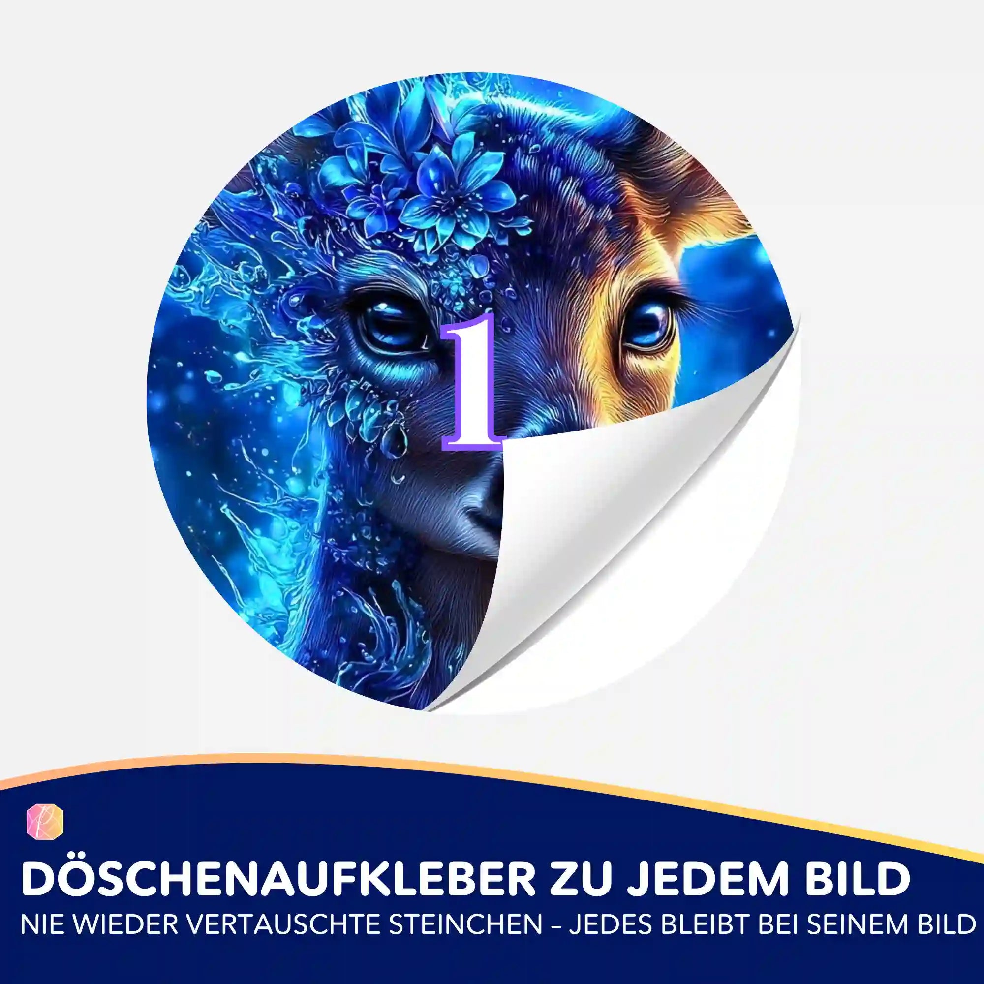Runder Döschenaufkleber mit Hirsch-Motiv für die Diamond Painting Aufbewahrung zur Organisation der Steinchen.