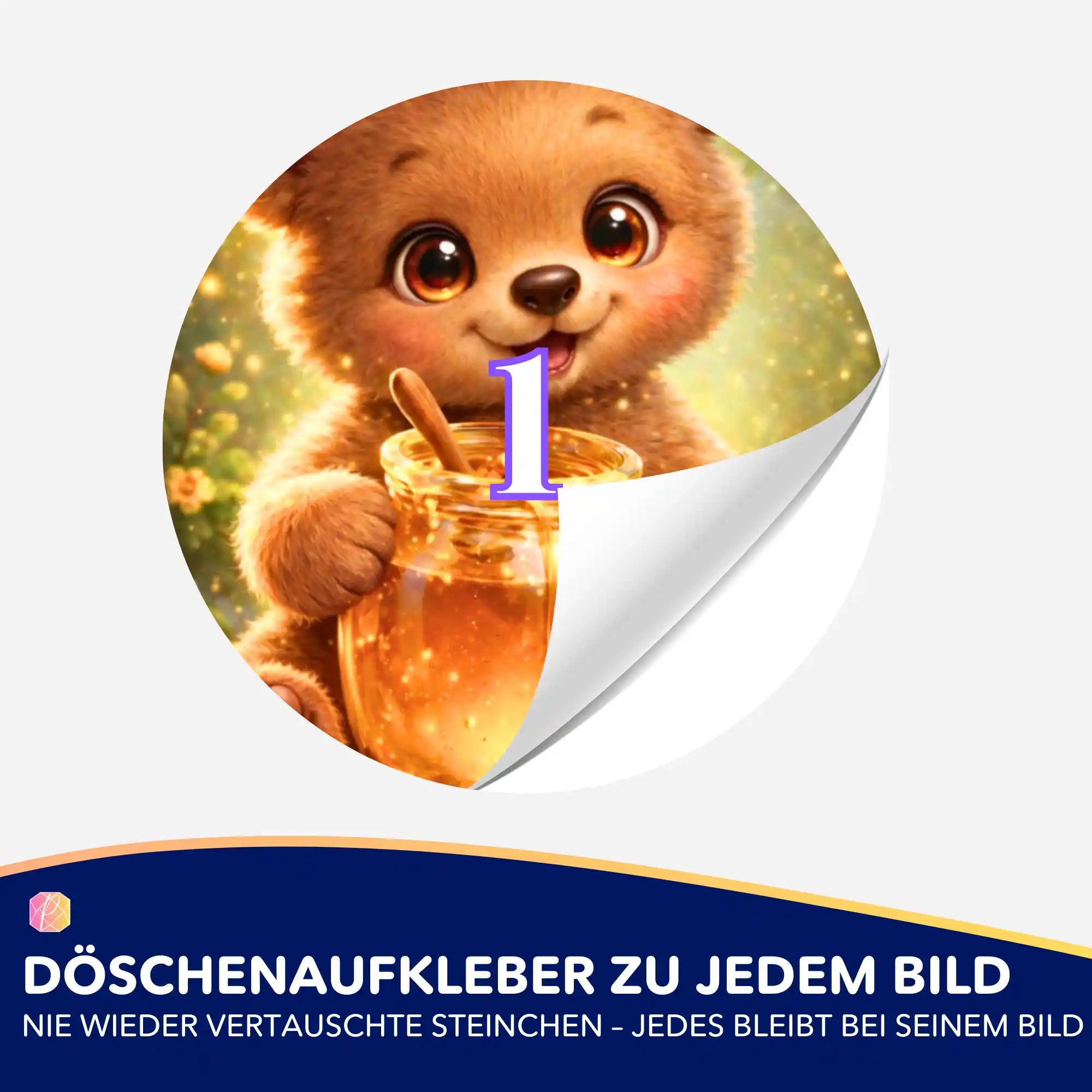 Runder Döschenaufkleber mit liebevollem Bären-Motiv zur Organisation von Diamond Painting Steinchen