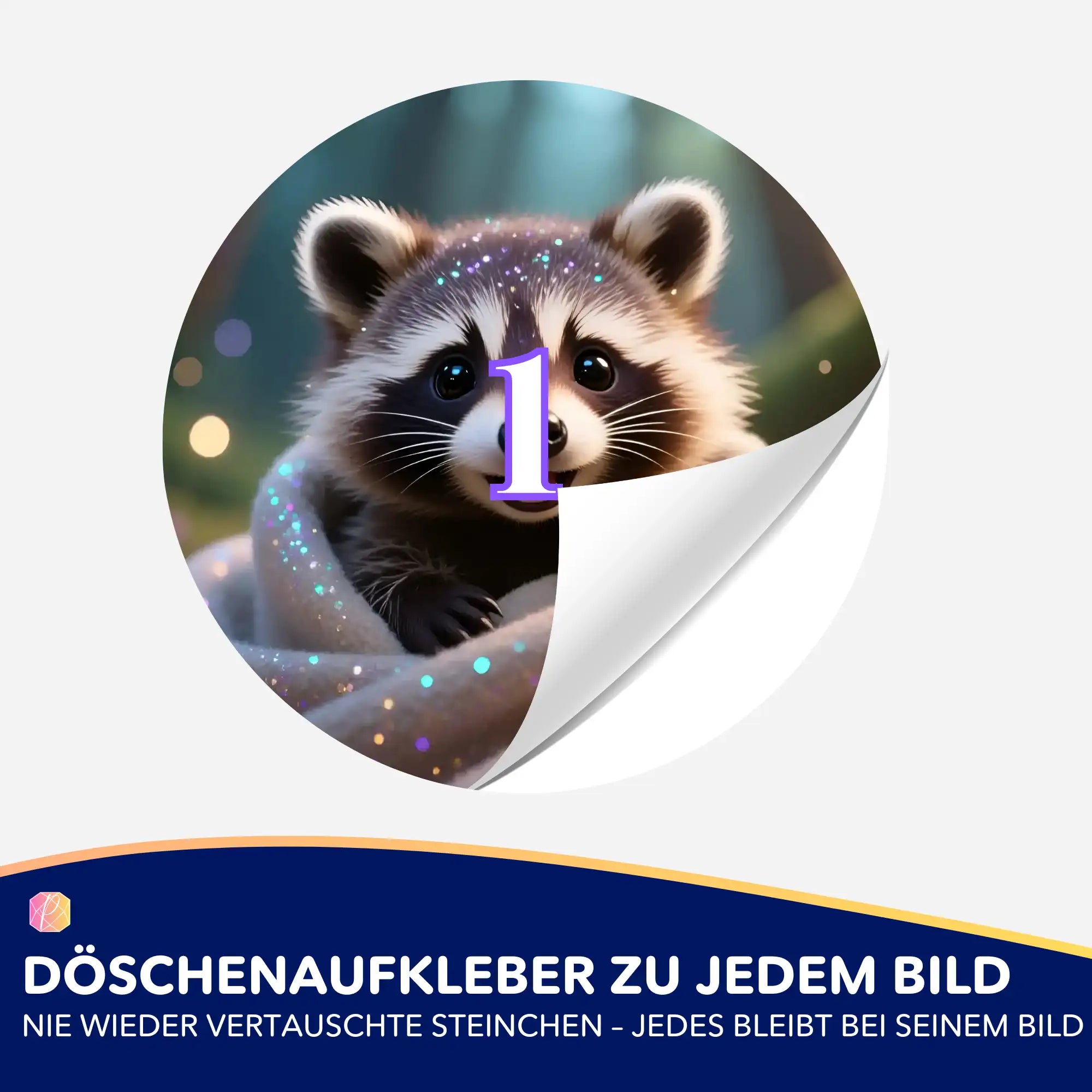 Döschenaufkleber mit Waschbär-Motiv für Diamond Painting zur einfachen Organisation der Steinfarben und Sortierung.