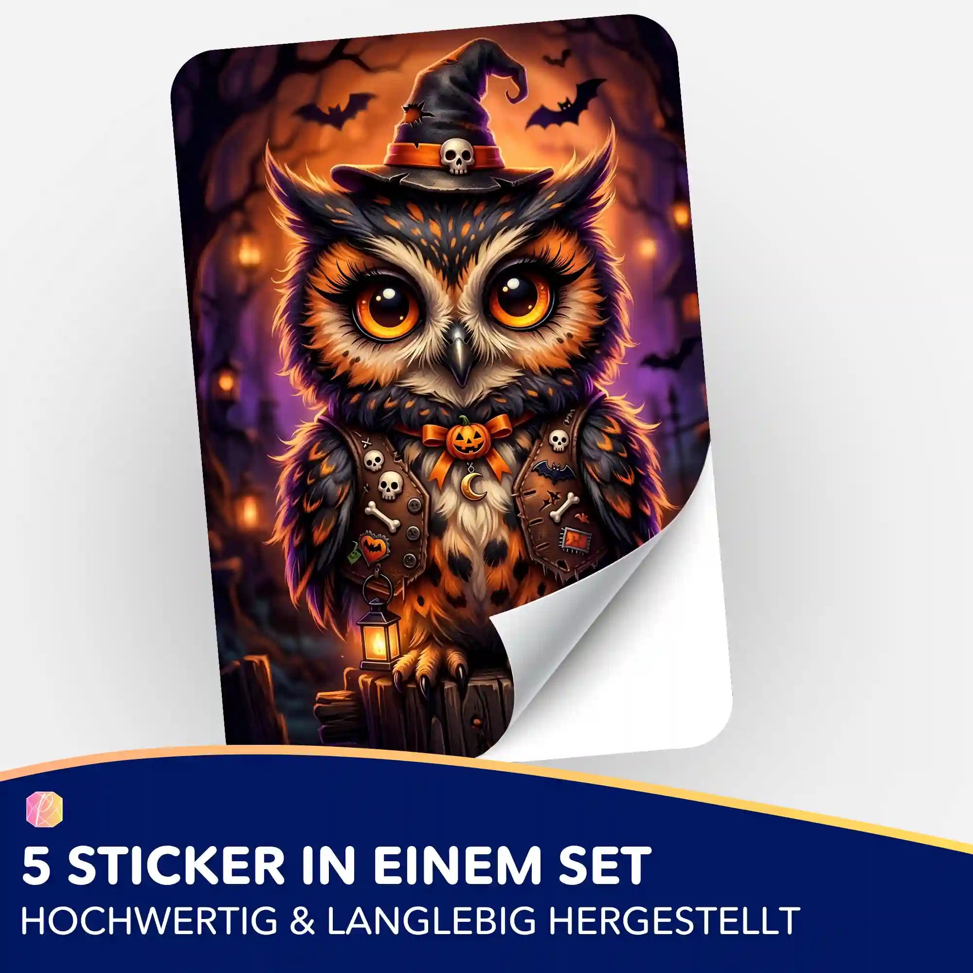 Picmondoo 5er-Set Aufkleber: Niedliche Eule im Halloween-Outfit als Zubehör für Diamond Painting und Bastelsets